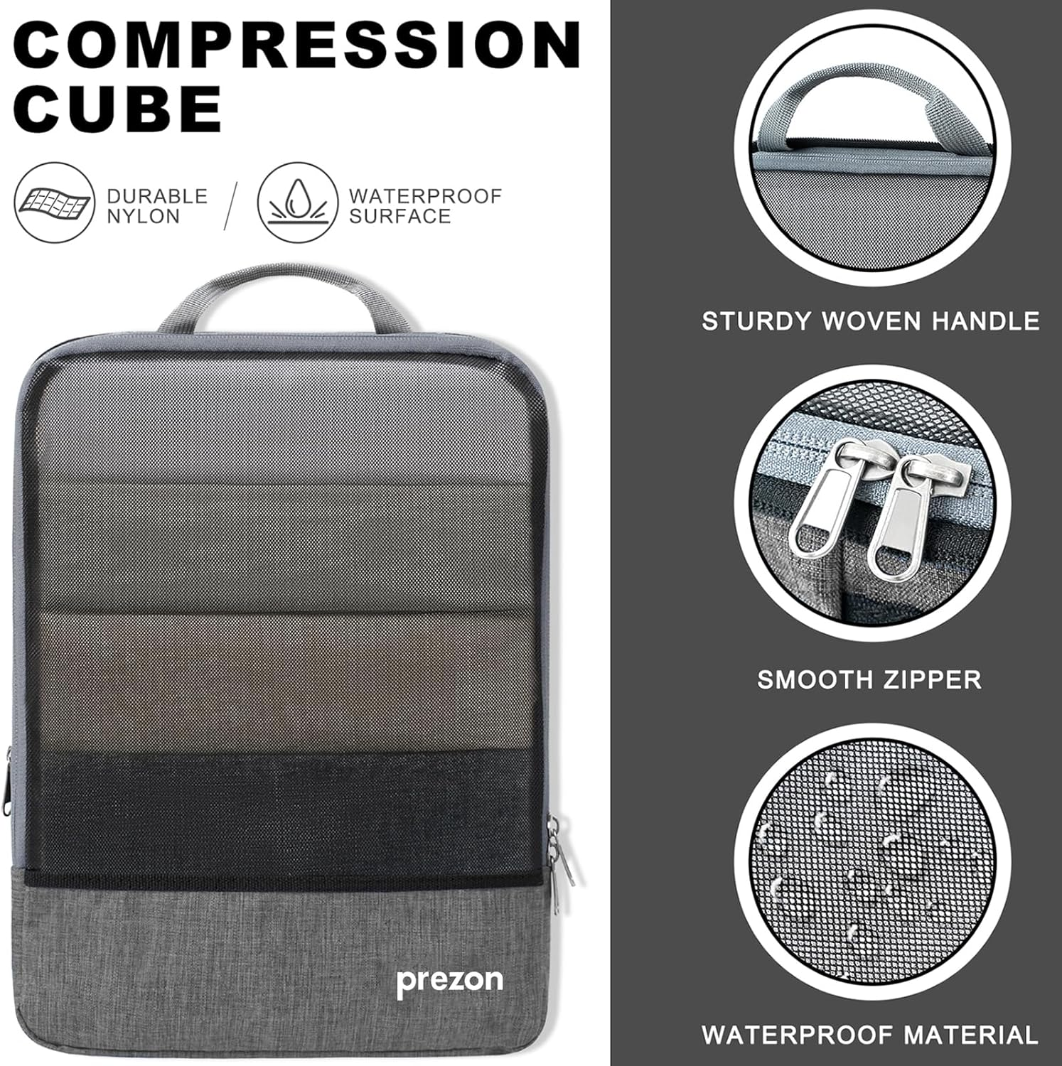 Prezon Compression Packing Cubes with Travel Shoes Bag and Laundry Bag, Luggage Organiser Set, Extensible Suitcase Organiser, Packing Organisers for Suitcases, Travel, Storage(Grey, 4 Set) - 4 Pack - Navy image number 7