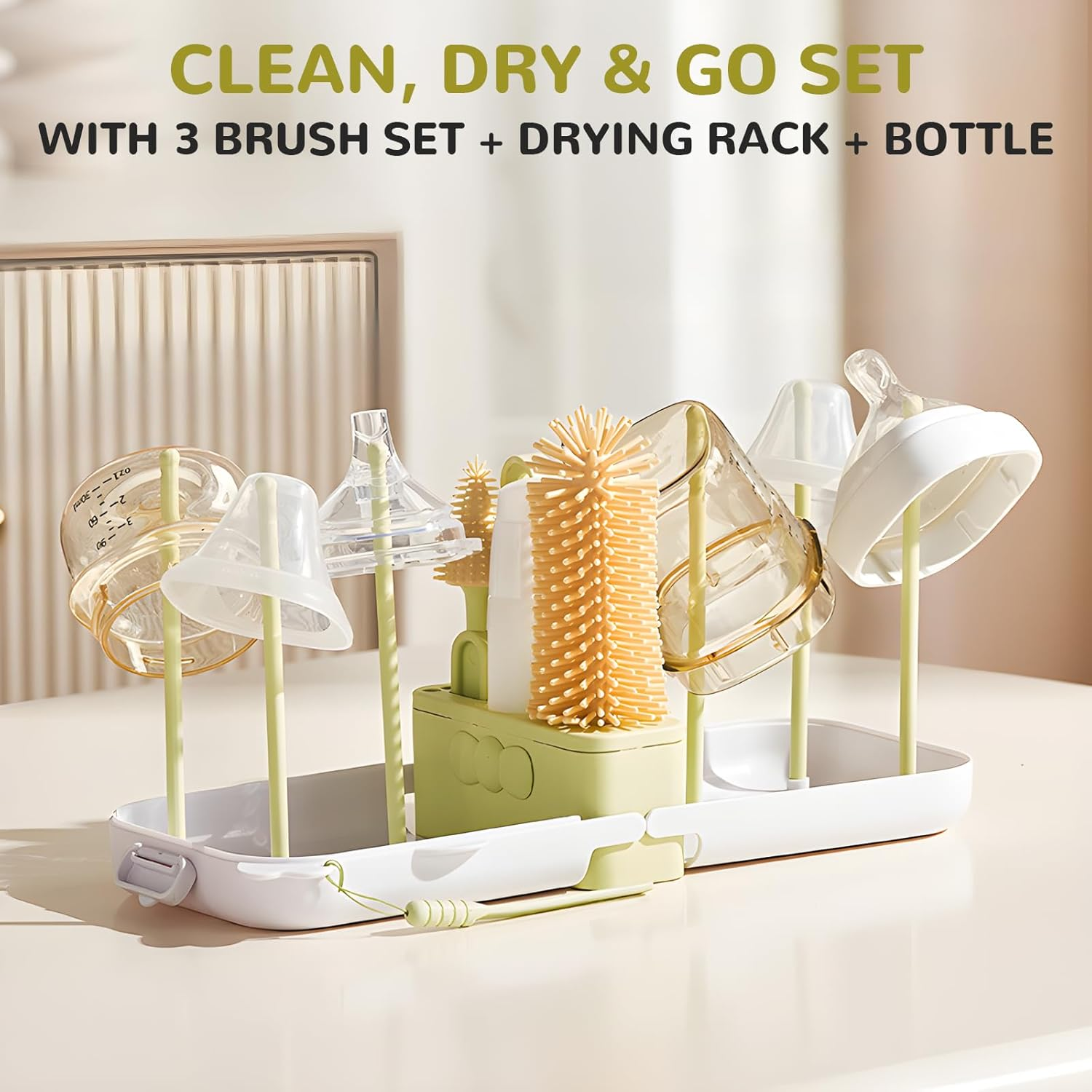 Uandhome Portable Bottle Brush Set,7 in 1 Bottle Cleaner Brush Kit with Silicone Bottle Brush,Nipple Cleaning Brush,Straw Brush,Soap Dispenser,Storage Box,Bottle Drying Rack for Home and Travel image number 5