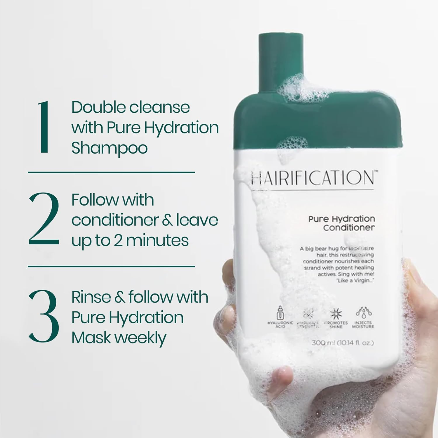 Hairification Pure Hydration Daily Conditioner for Dry or Fine Hair with Hyaluronic Acid, Niacinamide and Pro-Vitamin B5, 300Ml image number 6