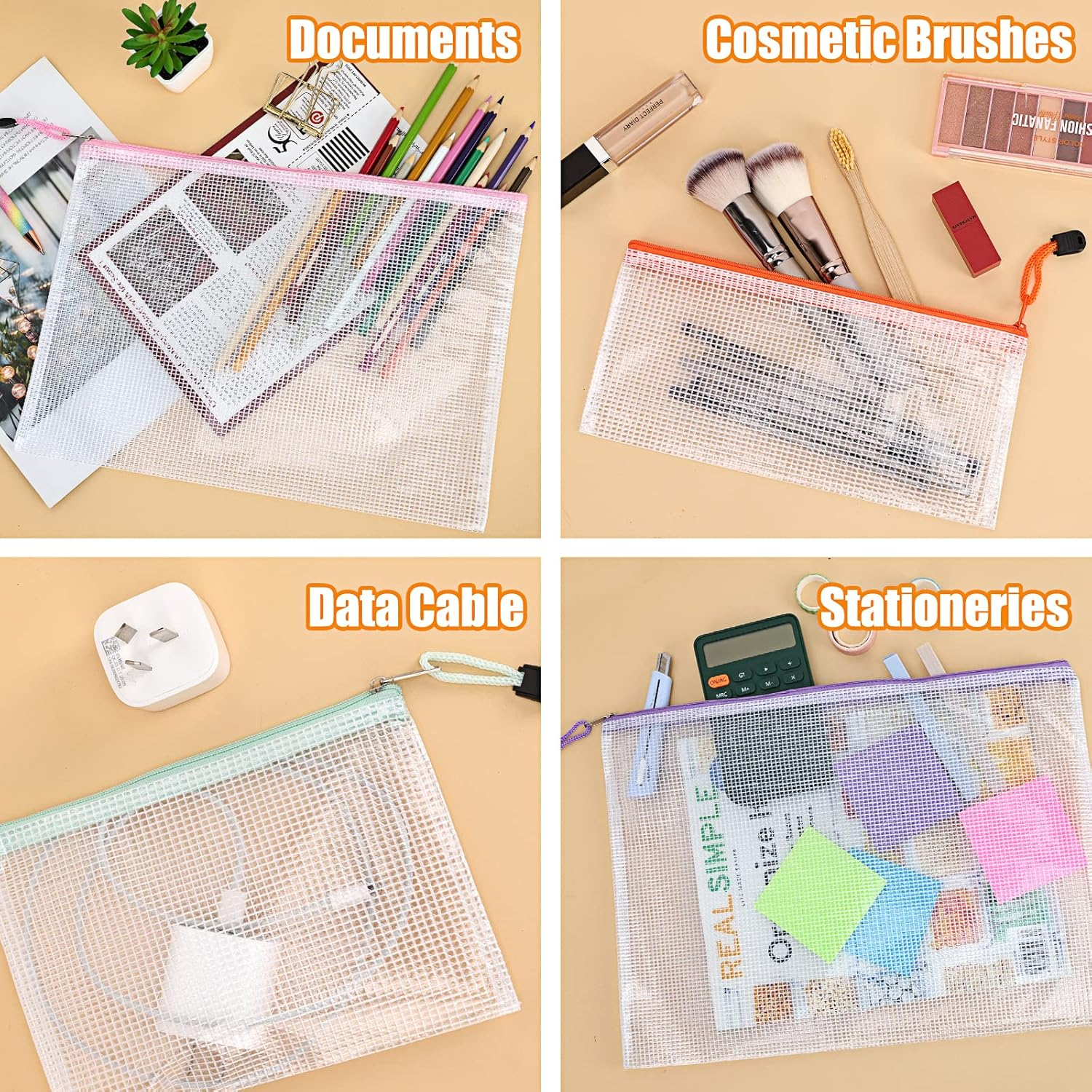 EOOUT 32Pcs 8 Sizes Mesh Zipper Pouch, Waterproof Mesh Bags with Zipper, 16 Colors Travel Pouches, for Board Games Toys Storage, Travel Accessories, Documents Cosmetics School Office Supplies