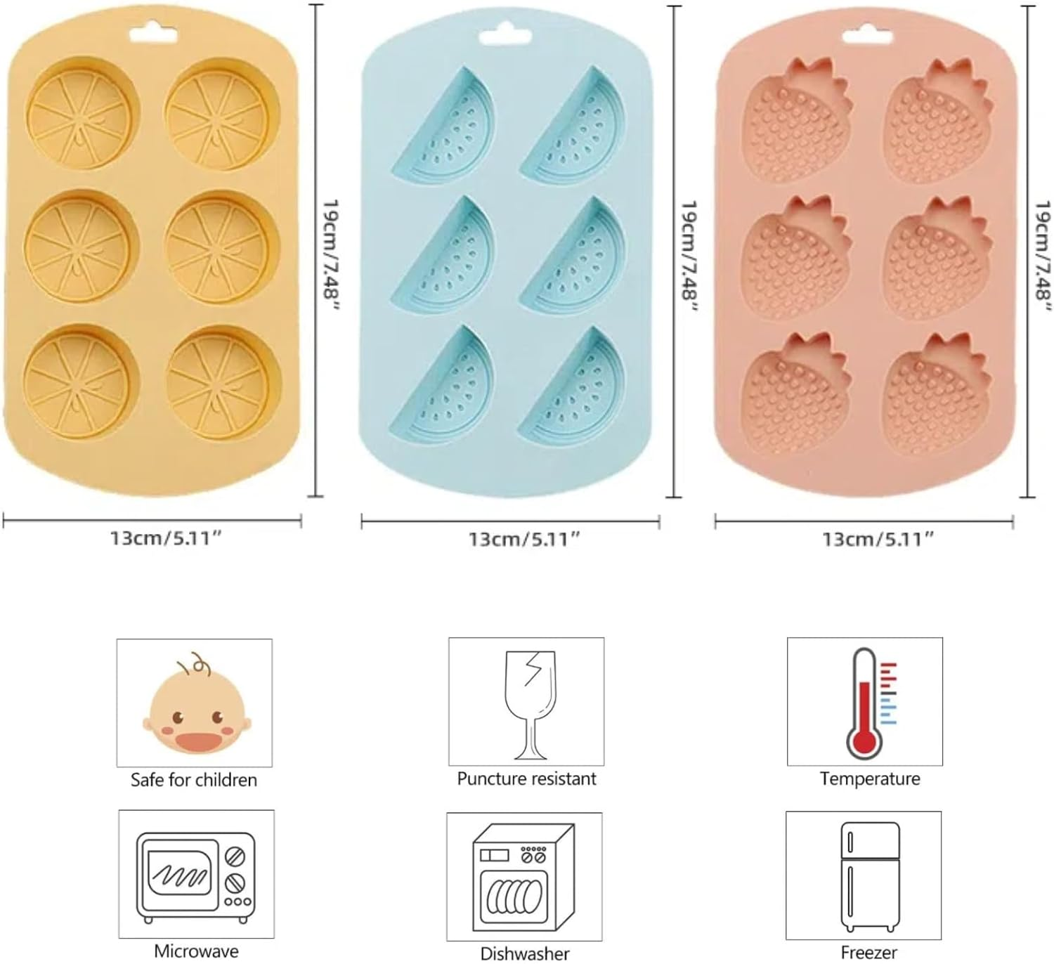 3 Pack Silicone Gummy Moulds - Strawberry, Watermelon, Lemon Fruit Candy Moulds, Food Grade Non-Stick for Candy Making, Chocolate & Cake Decoration ﻿ image number 3
