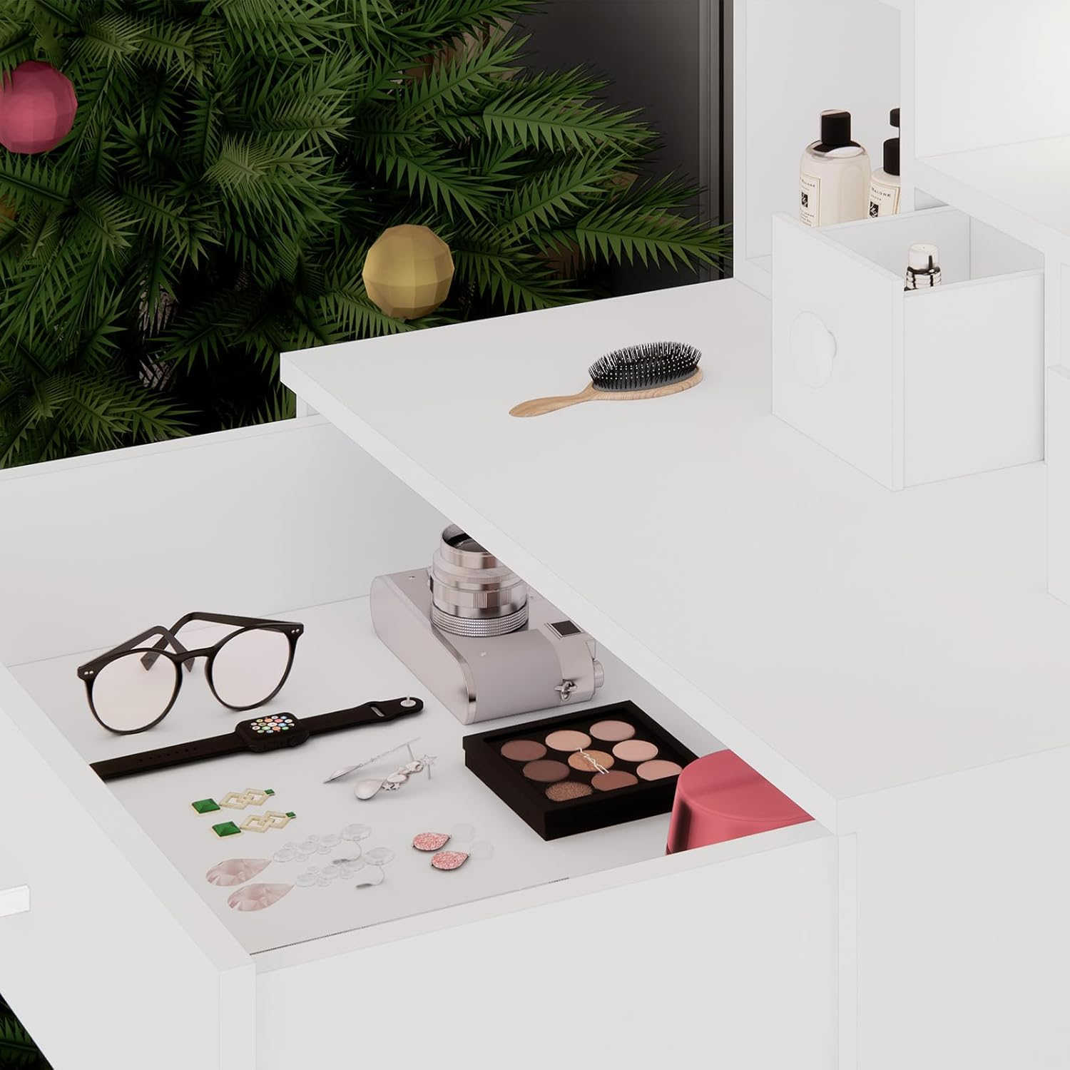 Small Vanity Desk with Mirror and Lights, 60Cm Dressing Table with 10 Dimmable Light Bulbs 3 Color Changing, Girls Makeup Desk Vanity Table White, Compact Vanity for Teens Teenager Bedroom image number 3