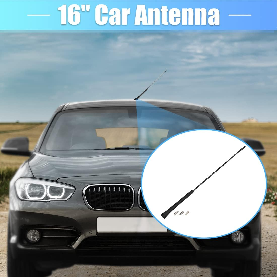 X AUTOHAUX 16" Universal Car Antenna Radio AM FM Antenna Aerial Flexible Antenna 40.5Cm Radio Antenna Booster Signal Roof Mast Replacement Black image number 1