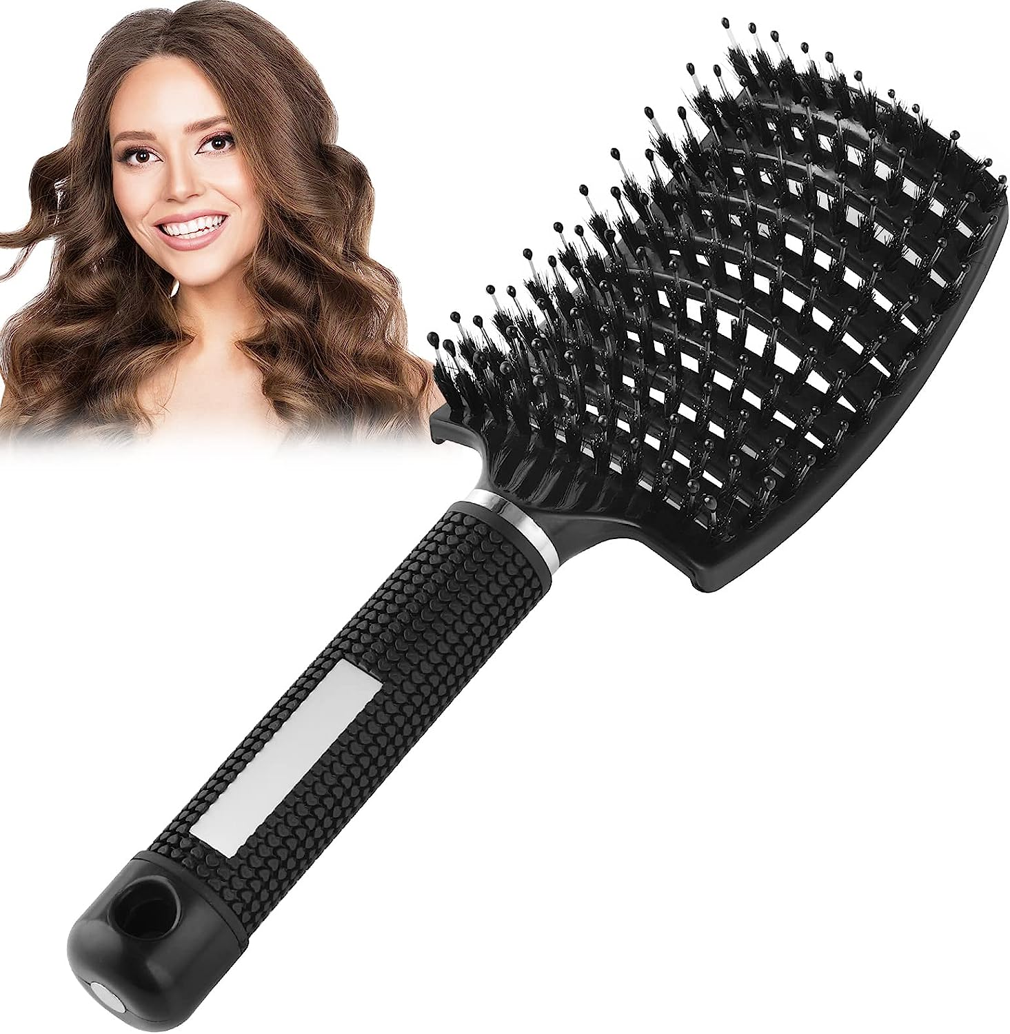 Geeric Hair Brush, Boar Bristle Hair Brushes for Women Men Kids Paddle Detangler Hair Brush Curved Vent Styling Hairbrush for Wet Dry Curly Thick Hair Smoothing Massaging Detangling Black image number 6
