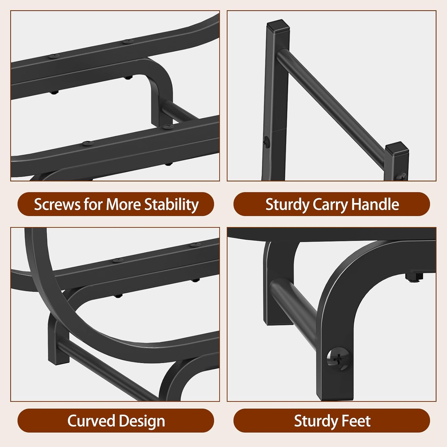 LIANTRAL 31.5 Inch Firewood Rack Outdoor Indoor, Curved Metal Wood Rack Heavy Duty Log Holder for Firewood Storage Holder Stand Wood Pile Storage Rack for Fireplace, Black image number 5