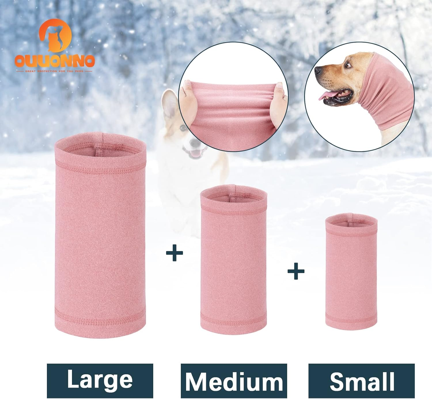 Ouuonno Dog Snood for Neck and Ear Warmer, Calming Pet Snood Covers for Anxiety Relief and Grooming, Muffs for Dogs and Cats (Small, Pink) image number 2