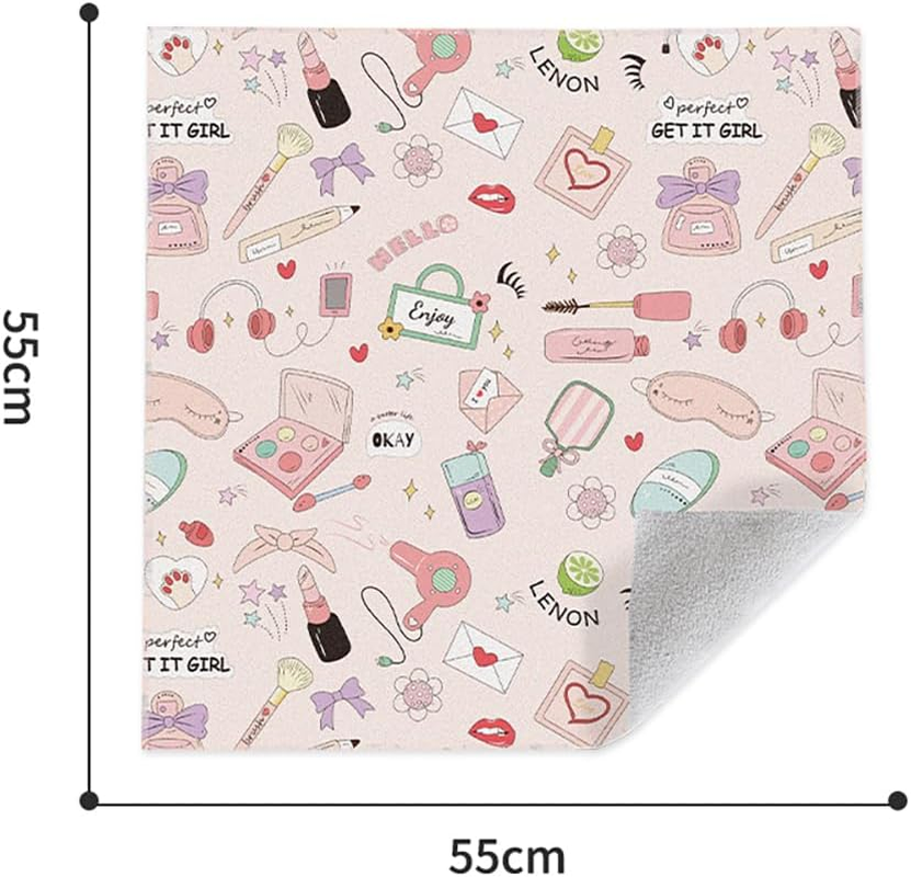 Self-Adhesive Magic Cloth Makeup Bag, Multi-Functional Cosmetic Bag, Portable Make up Wrap for Travel, Open Lay Flat Cosmetic Pouch Storage Organizer for Skincare & Makeup Accessories (Cute, 55 * 55)