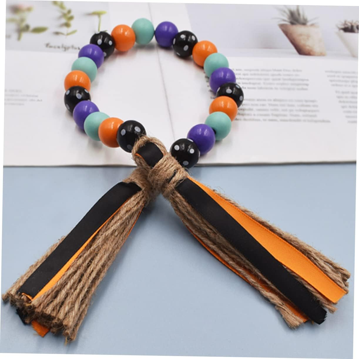 Wooden Beaded Garland Decorative Wall Hanging Tiered Tray Beaded Garland Rustic Home Decor for Party