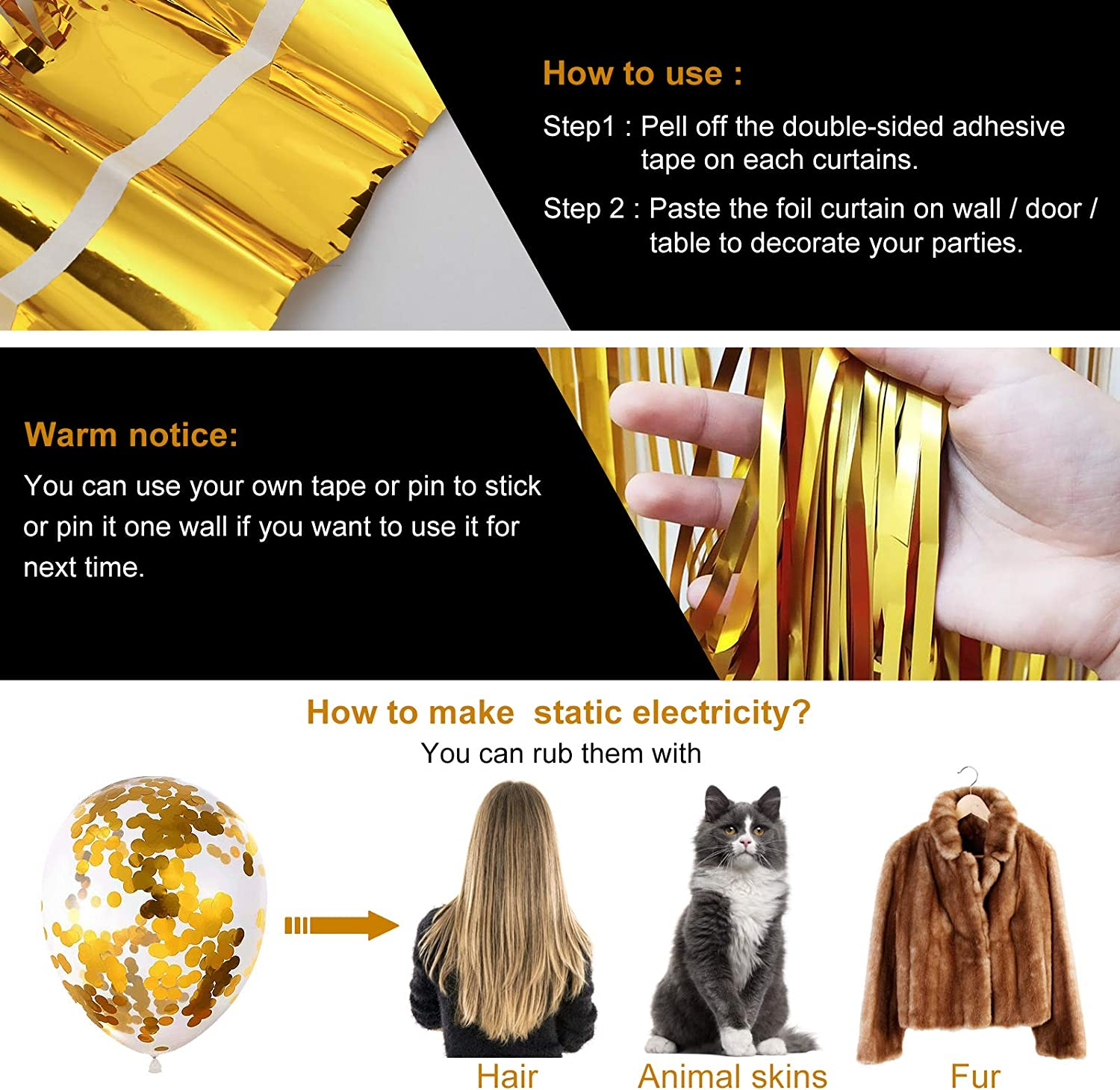 70Th Birthday Decorations - Black & Gold Party Supplies for Him & Her, Including Balloons, Curtain, Tablecloth, Photo Props, Foil Balloons, Sash image number 6