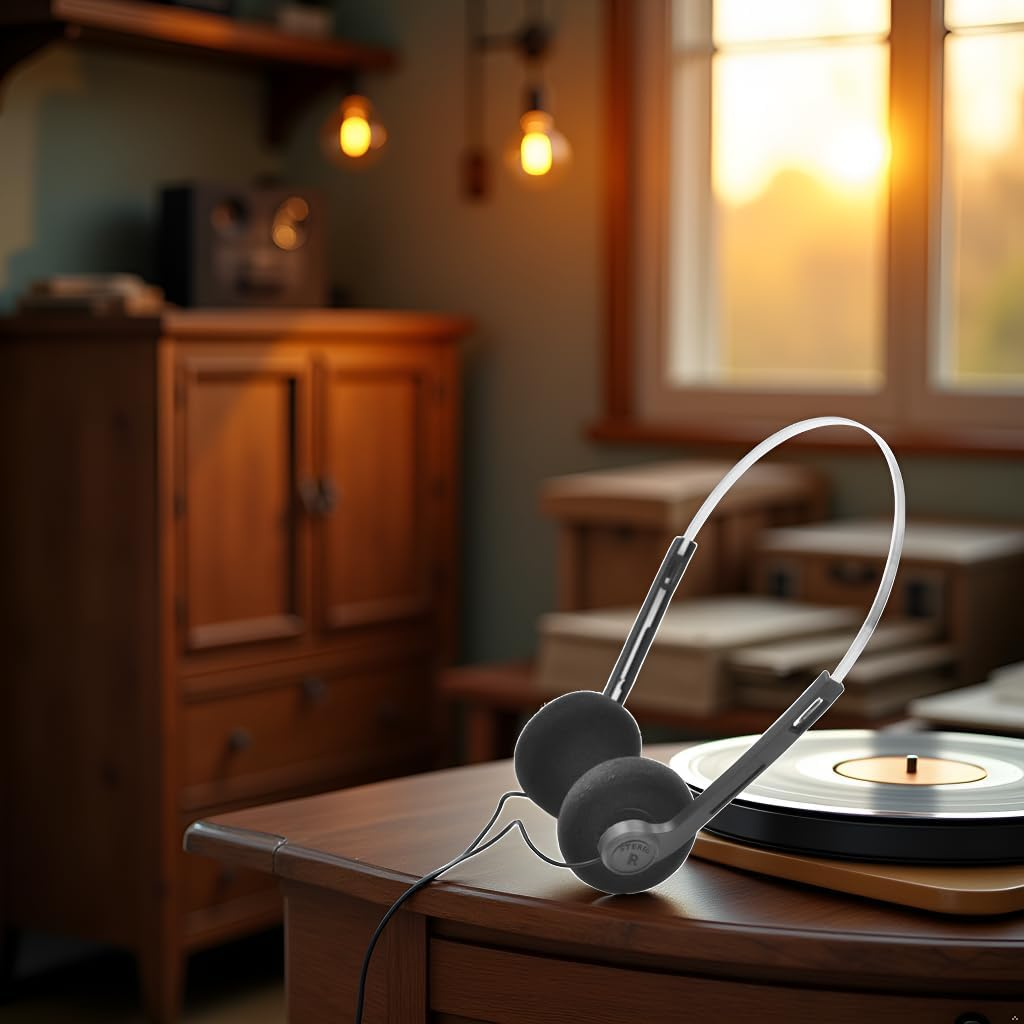 Black Retro Over-Ear Headphone,Vintage Feelings Underwire Headphone,Retro Lightweight Earphones,Hi-Fi Stereo Earphone Headset,Walkman Headphone,For Most Mobile Phones Playback Pevices Headphones image number 1