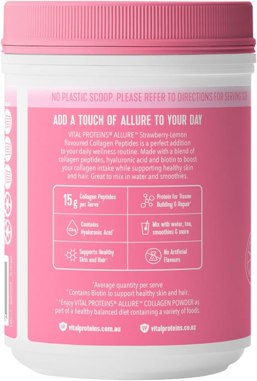 VITAL PROTEINS&reg; ALLURE&trade; Collagen Powder with Hyaluronic Acid & Biotin, 15G Collagen per Serve, Strawberry Lemon Flavour, 271G