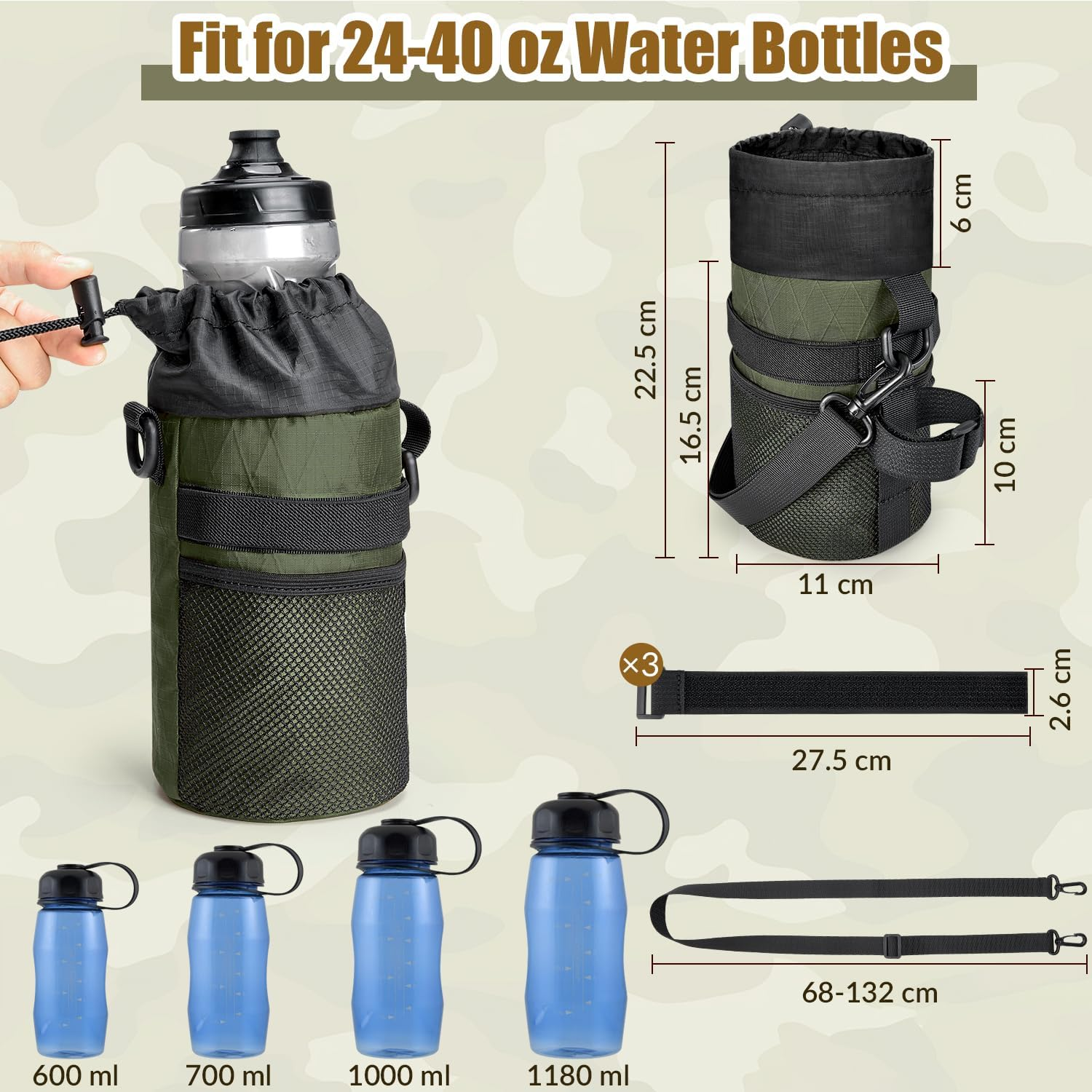 WOTOW Bike Handlebar Bottle Bag - Bicycle Insulated Stem Drink Cup Holder Water Bottle Bag Waterproof Pouch with Adjustable Shoulder Straps Mesh Pockets for All Bikes Daily Use Touring Commuting image number 1