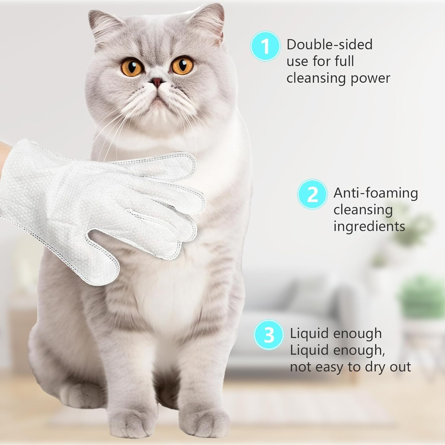 12PCS Pet Glove Wipe for Dog and Cat, Wash Free Gentle Cleaning Grooming Wipes for Fur Face Body Ear Eye Smelly Paws Bum Pet Cleaning Wipes for Daily Care and Traveling image number 2