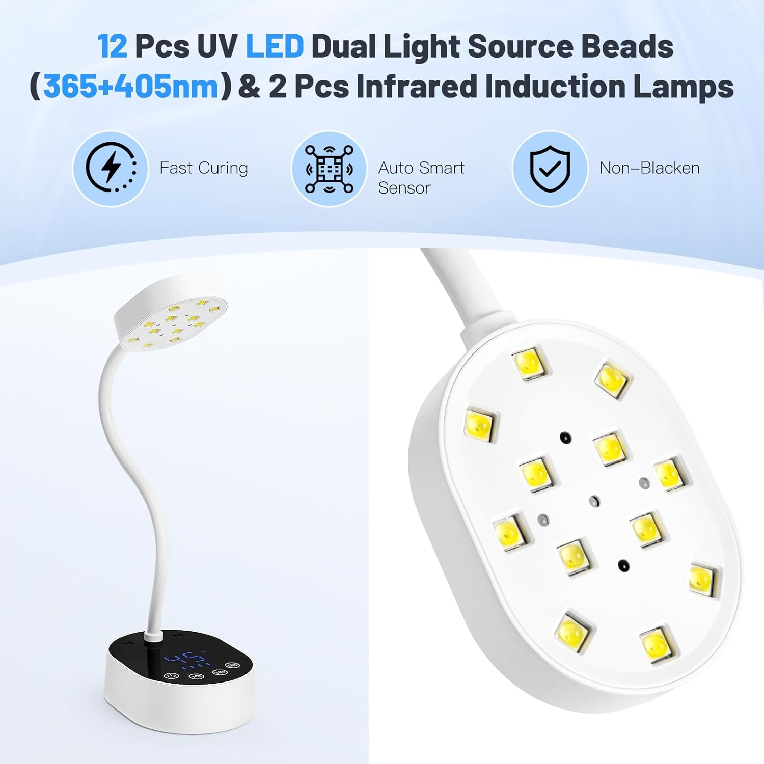 Madenia UV LED Nail Lamp: Rechargeable 360&deg; Adjustable Gooseneck Design Nail Light with Auto Sensor & Touch Screen - 4 Timer Modes Nail Curing Lamp Suitable for Salon and Home Use, White image number 3