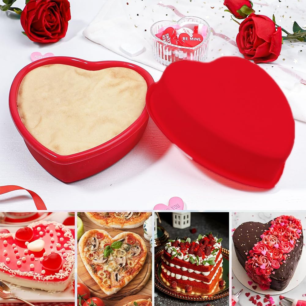 3 Pack Heart Shaped Cake Pans, 23.3Cm Silicone Cake Molds, Reusable Cake Baking Tray, Nonstick Cheesecake Molds, Heat Resistant Cake Tins for Cake Cheesecake Chiffon Cake Muffin image number 2