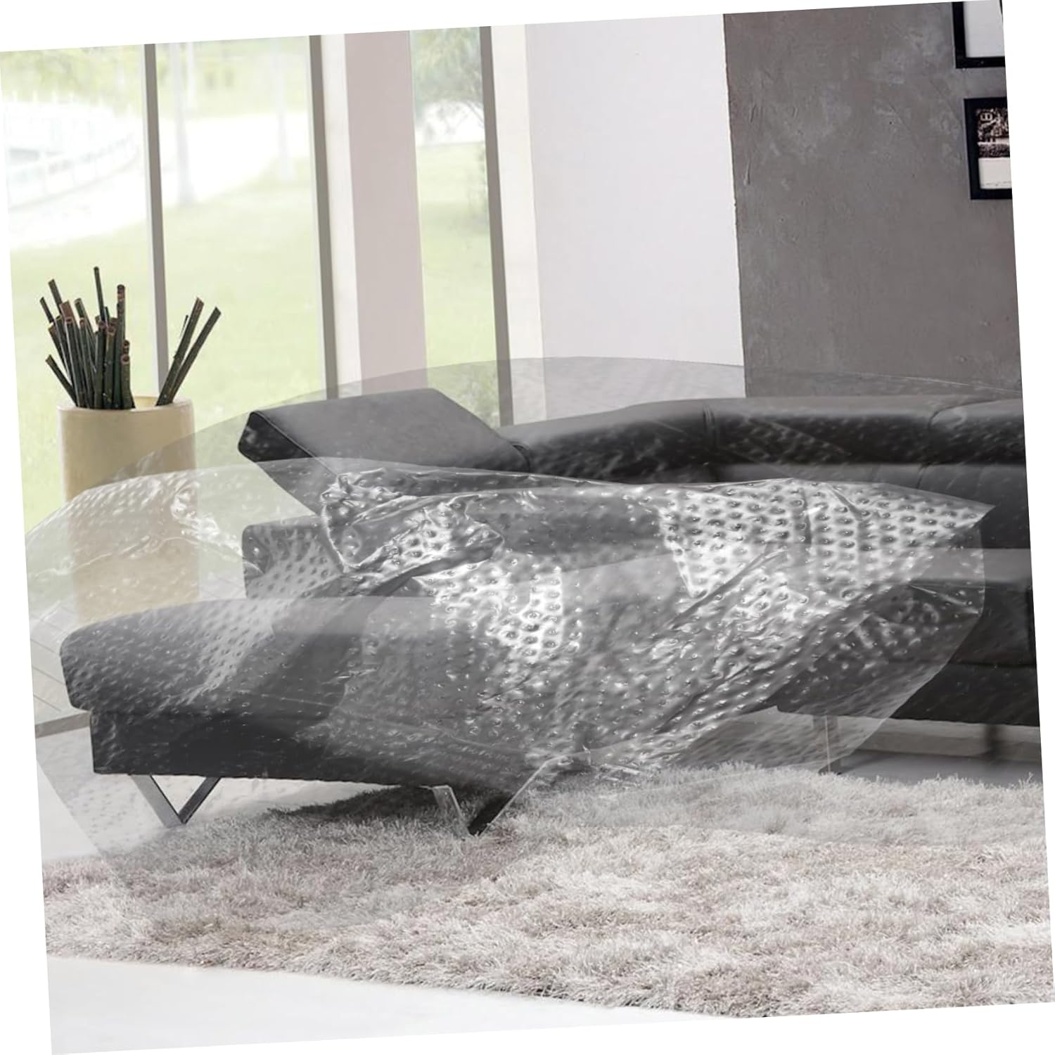 Pre-Taped Weak Adhesion Masking Film 55Cm X 20M for Painting and Dust Protection, Plastic Protective Film and Cover for Automotive Masking, Wall and Furniture Painting Protection image number 2