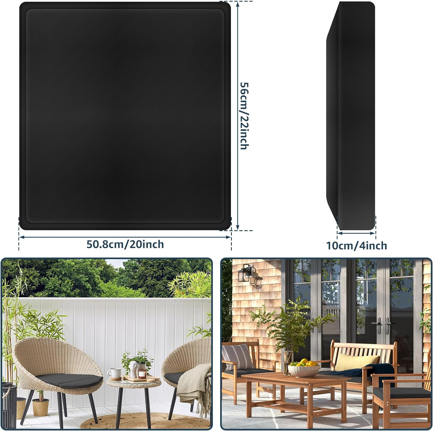 2Pcs Patio Seat Cushion Covers Waterproof Cushion Covers Patio Seat Cushion Slip Covers Cushion Slipcovers for Outdoor Furniture Patio Cushion Slipcovers with Zipper for Patio Garden Backyard (Black)