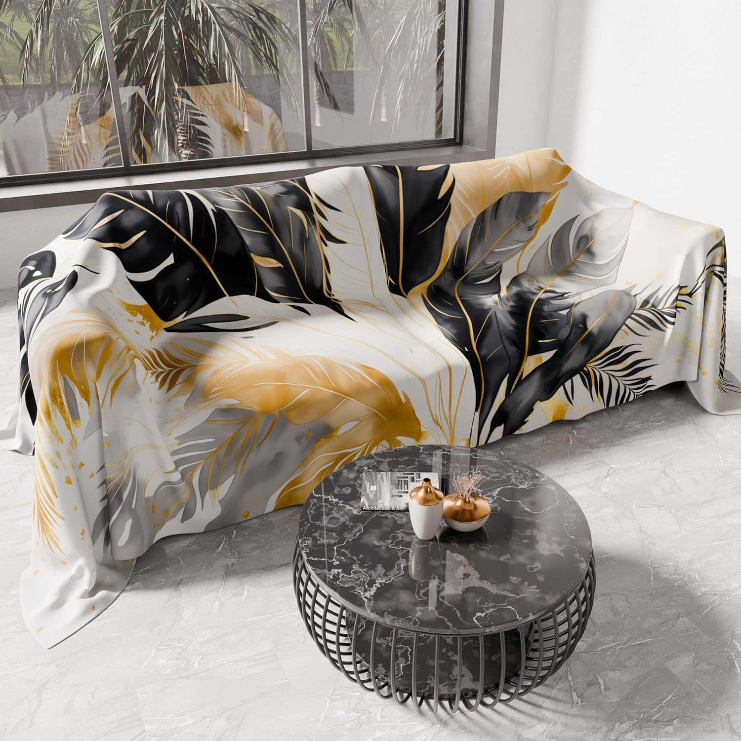 PETTI Artigiani Italiani - Double Bedspread Spring and Summer Lightweight Double Bed Linen Red Palm Tree 100% Made in Italy