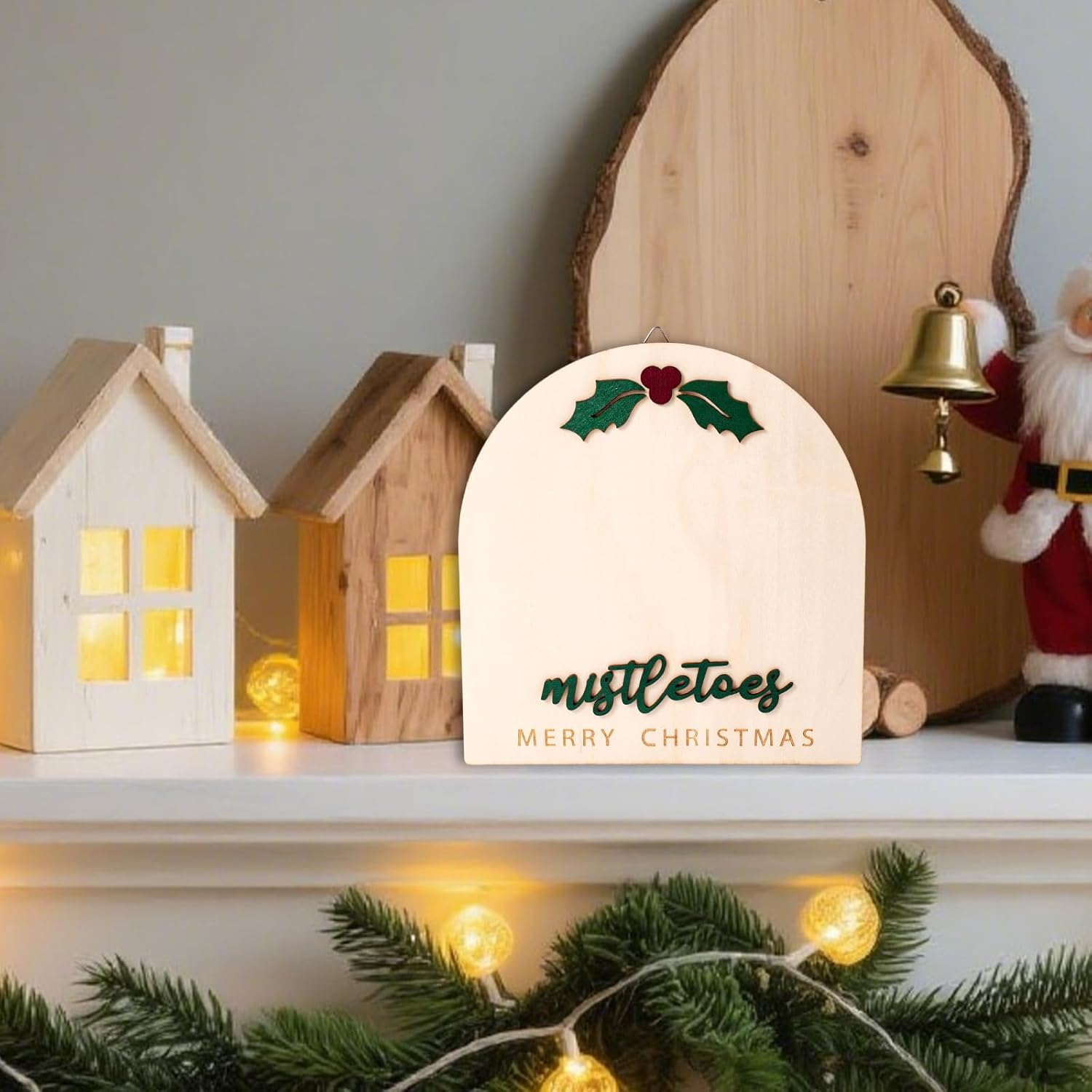 Christmas Baby Footprint Wooden Souvenir, 7.1X7.5In Wooden Baby Footprint with Green Inkpad for Baptism & Newborn Photoshoot Prop image number 5