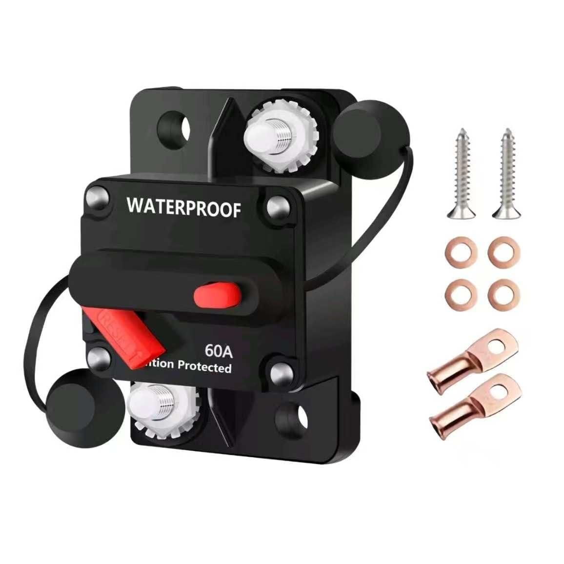 60A Automotive Circuit Breaker Resettable Fuse Holder 12V&ndash;48V DC Waterproof Inline Car Audio Circuit Breaker for Amp, Marine, RV, Boat, Solar Inverter Power Protection SQ image number 6