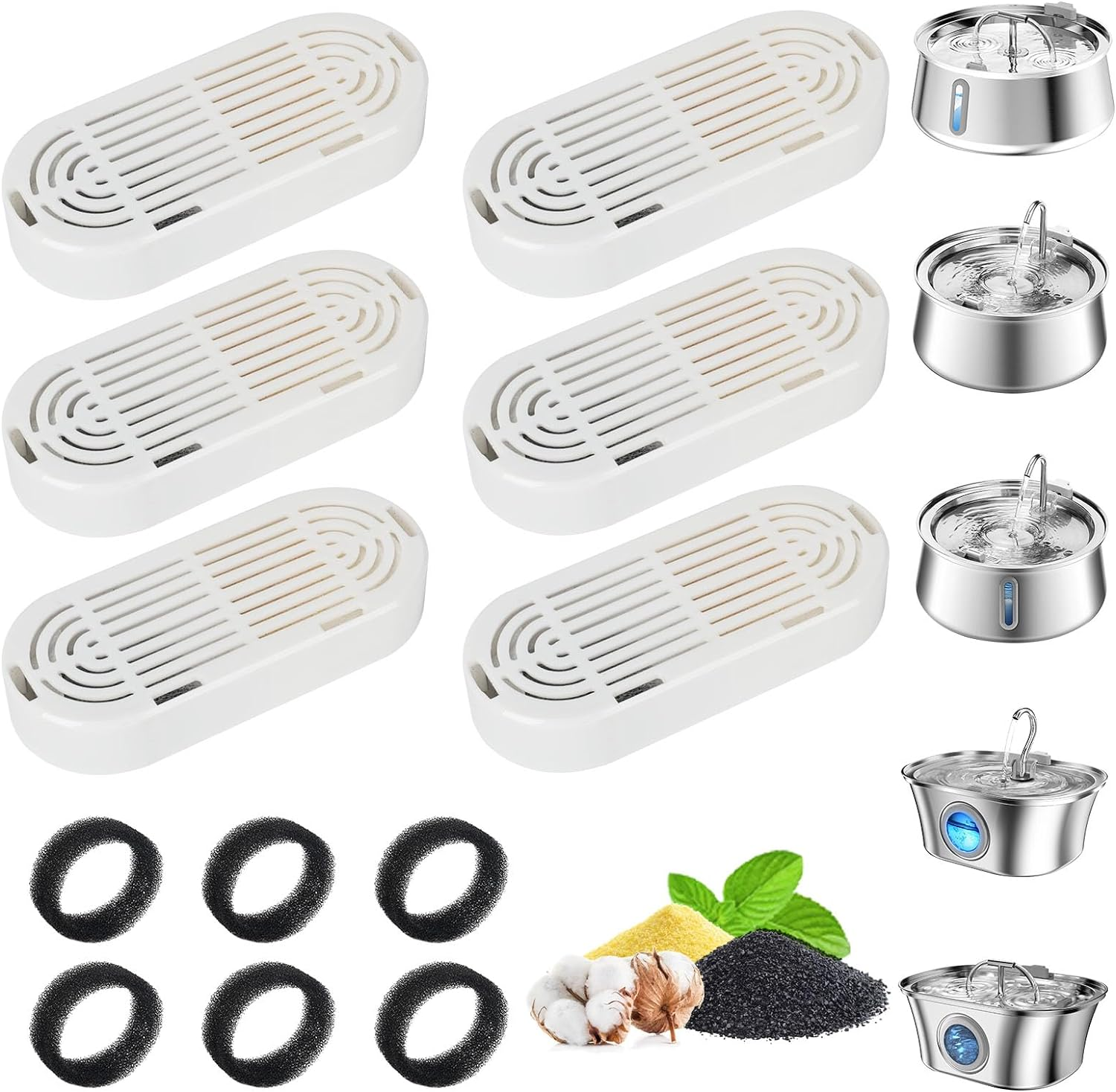 Cat Water Fountain Filter,Cats Fountain Filter Replacement Filters for 3.2L/108Oz Cat Drinking Fountain and 4L/134Oz Stainless Steel Pet Fountain,Pet Water Fountain Filter with Pre-Filter Sponges image number 3