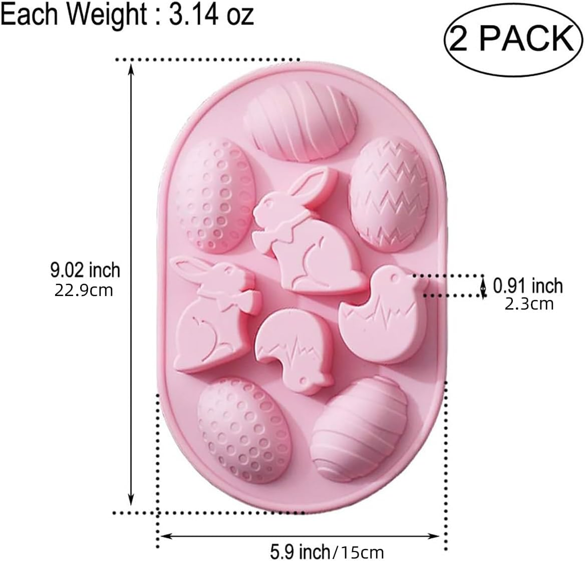 AIMALL Easter Silicone Baking Mold Set, 2-Pack Rabbit and Egg Themed Molds, Ideal for Festive Treats, Pink, Dimensions: 9.02X5.9 Inches image number 6