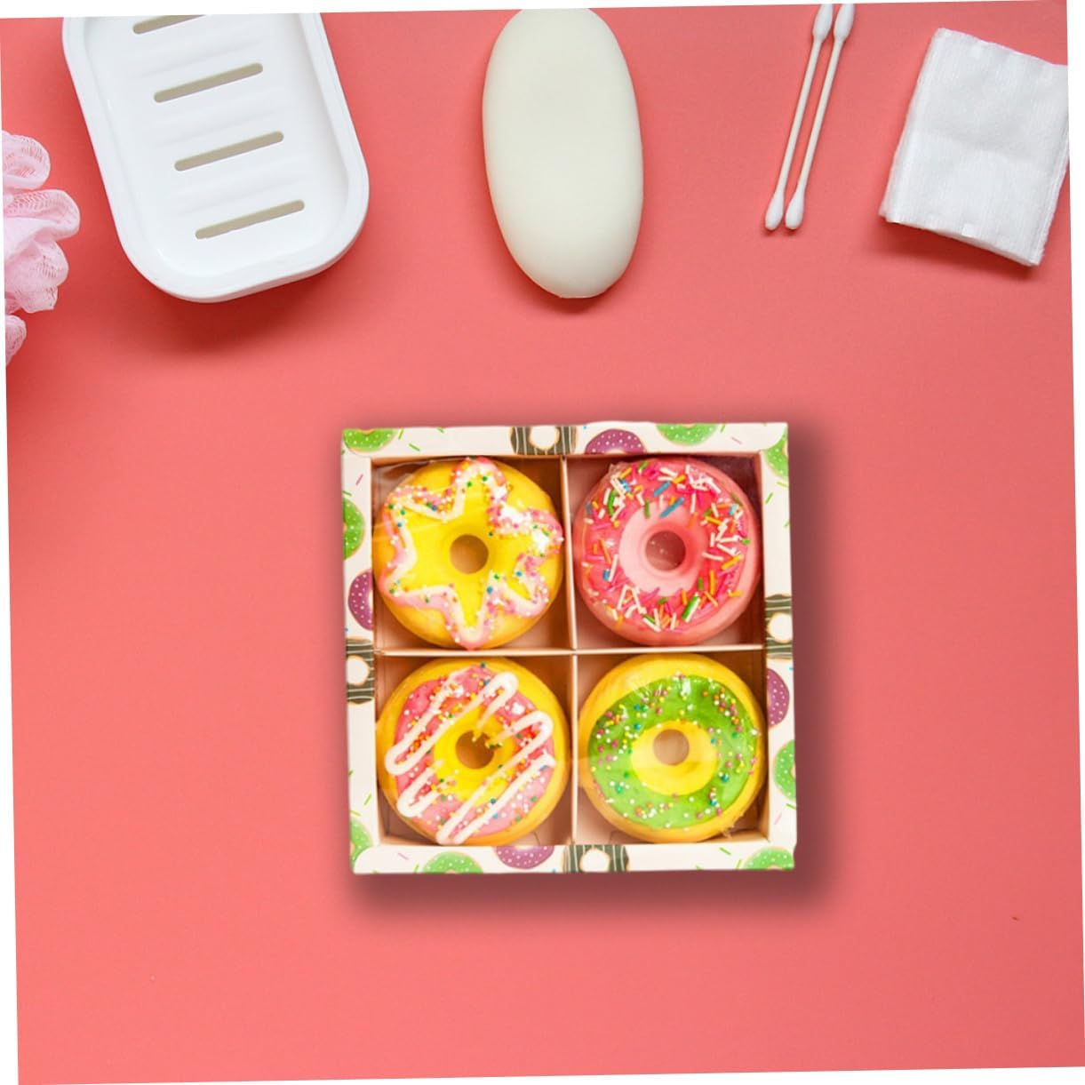 Shower Bubble Bombs Set 4Pcs Doughnut Shape Sea Salt Bath Balls Aroma and Bubble Creation for Home and Travel Use image number 6