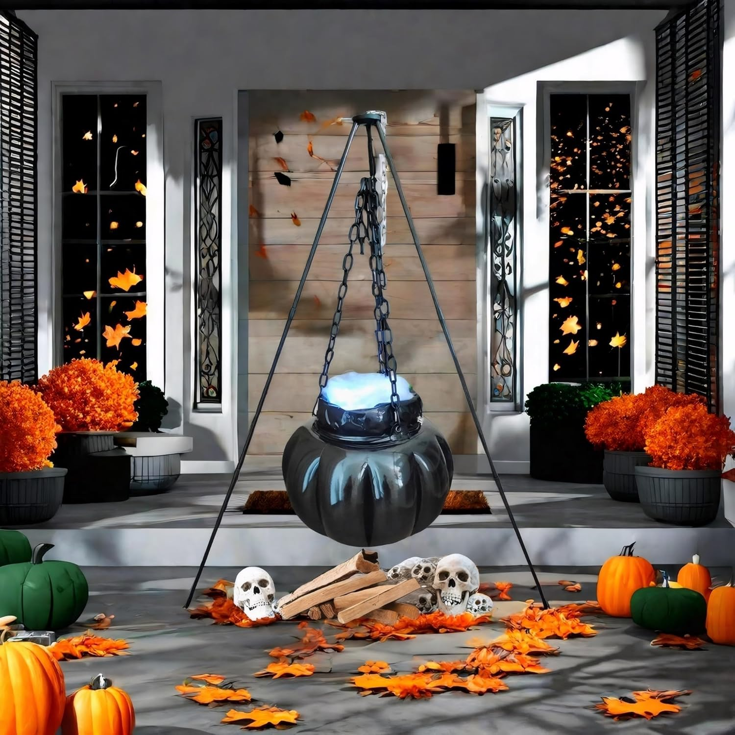 Halloween Cauldron, Inflatable Witches Bowl Candy Bucket on Tripod for Halloween Decoration image number 5