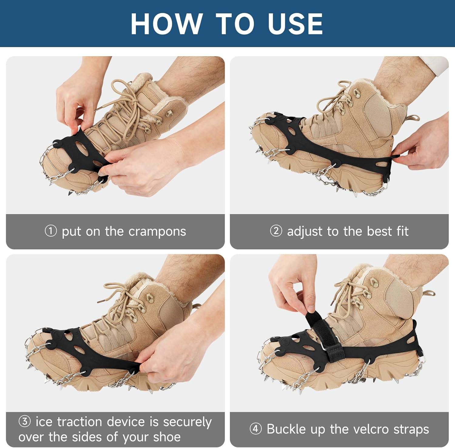 KOMCLUB Crampons Ice Cleats for Snow Boots and Shoes Traction Grips Women Men anti Slip 19 Stainless Steel Spikes Safe Protect for Hiking Walking Fishing Climbing Mountaineering Jogging L/XL image number 6