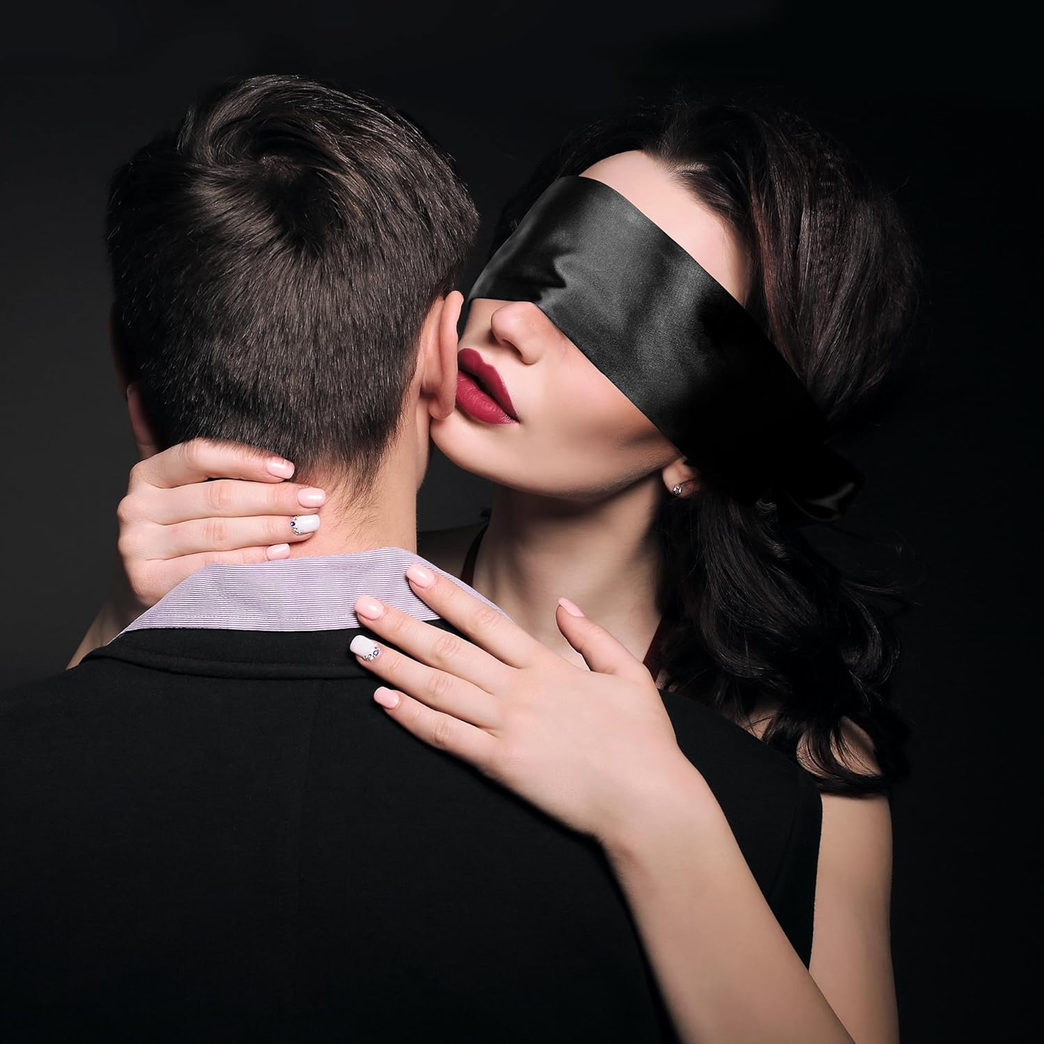 FRESHME Satin Sleep Mask - Comfortable Eye Mask Blindfold for Women Men Soft Adjustable Blackout Eye Cover Shade for Night Sleeping Travel Meditation Pure Black Valentine'S Day Gift 160Cm/63In image number 4