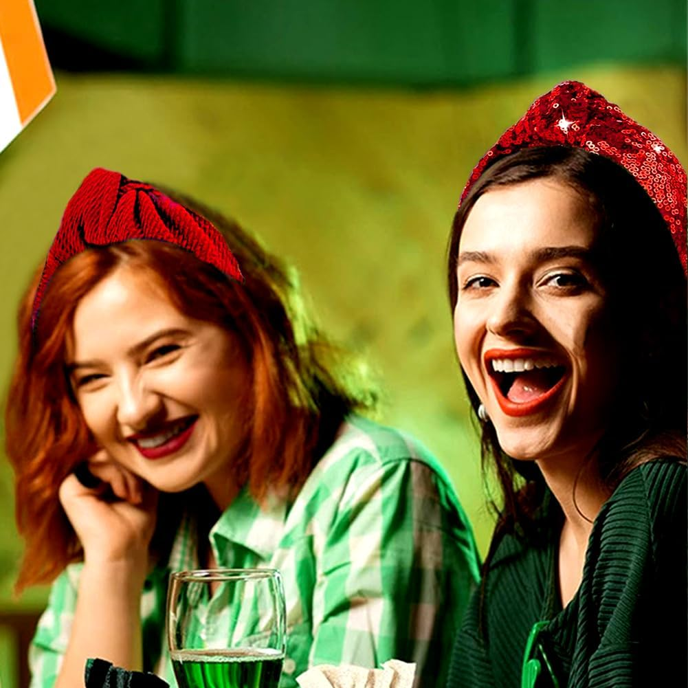 RUPOFUZA 2Pcs Valentine&rsquo;S Day Headbands for Women Red Valentines Top Knot Embellished Headband Knotted Hairband Red Hair Hoops for Women Girls Valentine Party Gifts Hair Accessories image number 4