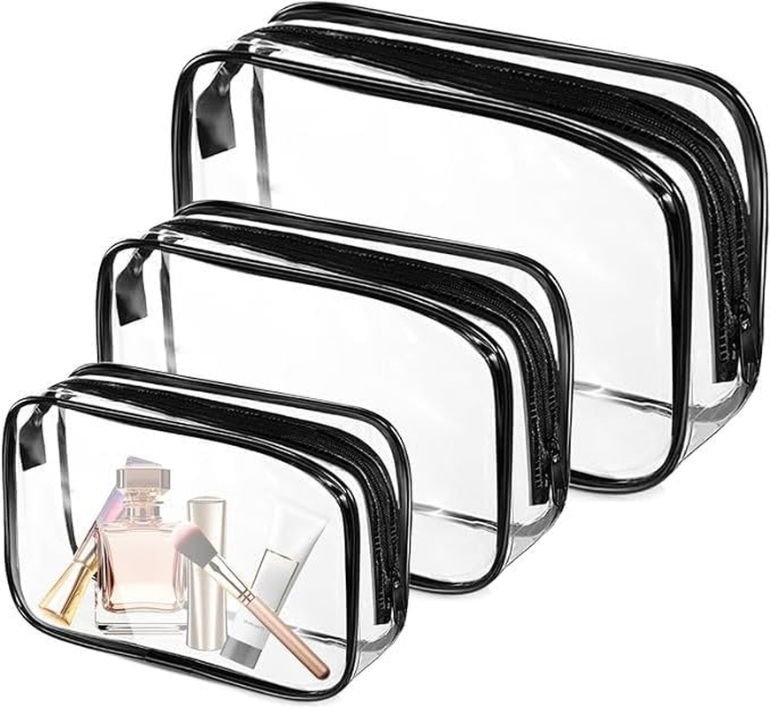 Waterproof Quart Size Travel Makeup Cosmetic Bag, 3Pcs PVC Zippered Toiletry Carry Pouch, Clear Travel Makeup Toiletry Bag, Quart-Sized Clear Cosmetic Makeup Pouch image number 5