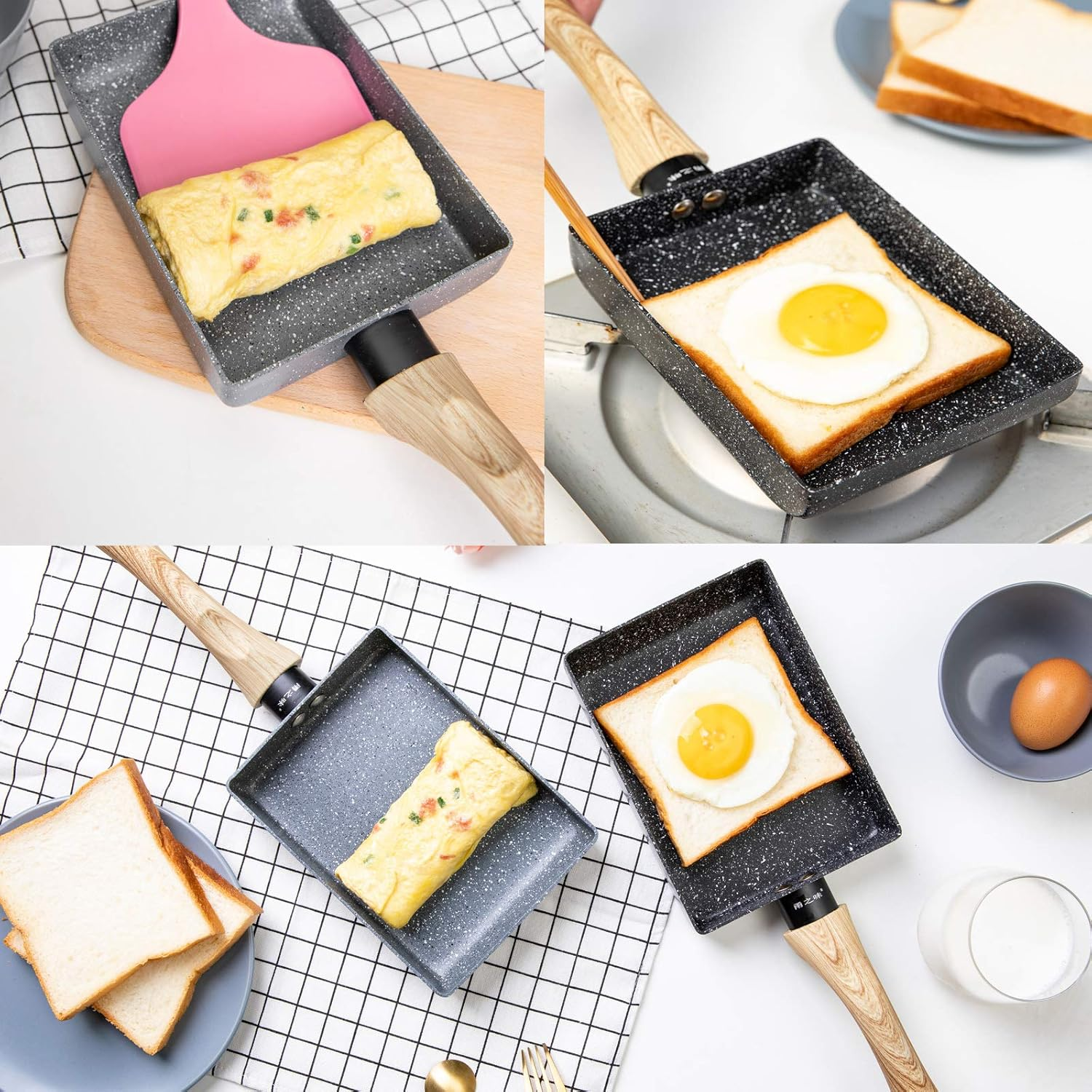 Tamagoyaki Japanese Omelette Pan/Egg Pan - Non-Stick Coating - Rectangle Frying Pan Mini Frying Pan ? Grey image number 5