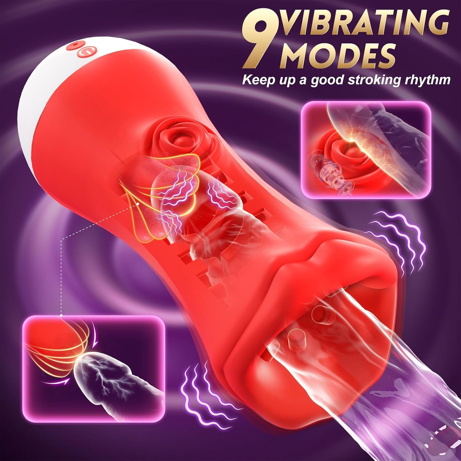 Masturbator Male Sex Toys for Men, 360&deg;Mouth-Wrapped Blowjob Soft Granular Massage Mastuabors 9 Mode Tongue Licking Vibrating for Enhanced Training Adult Toys, Men Vibrator Penis Stroker Fleshliglt image number 4
