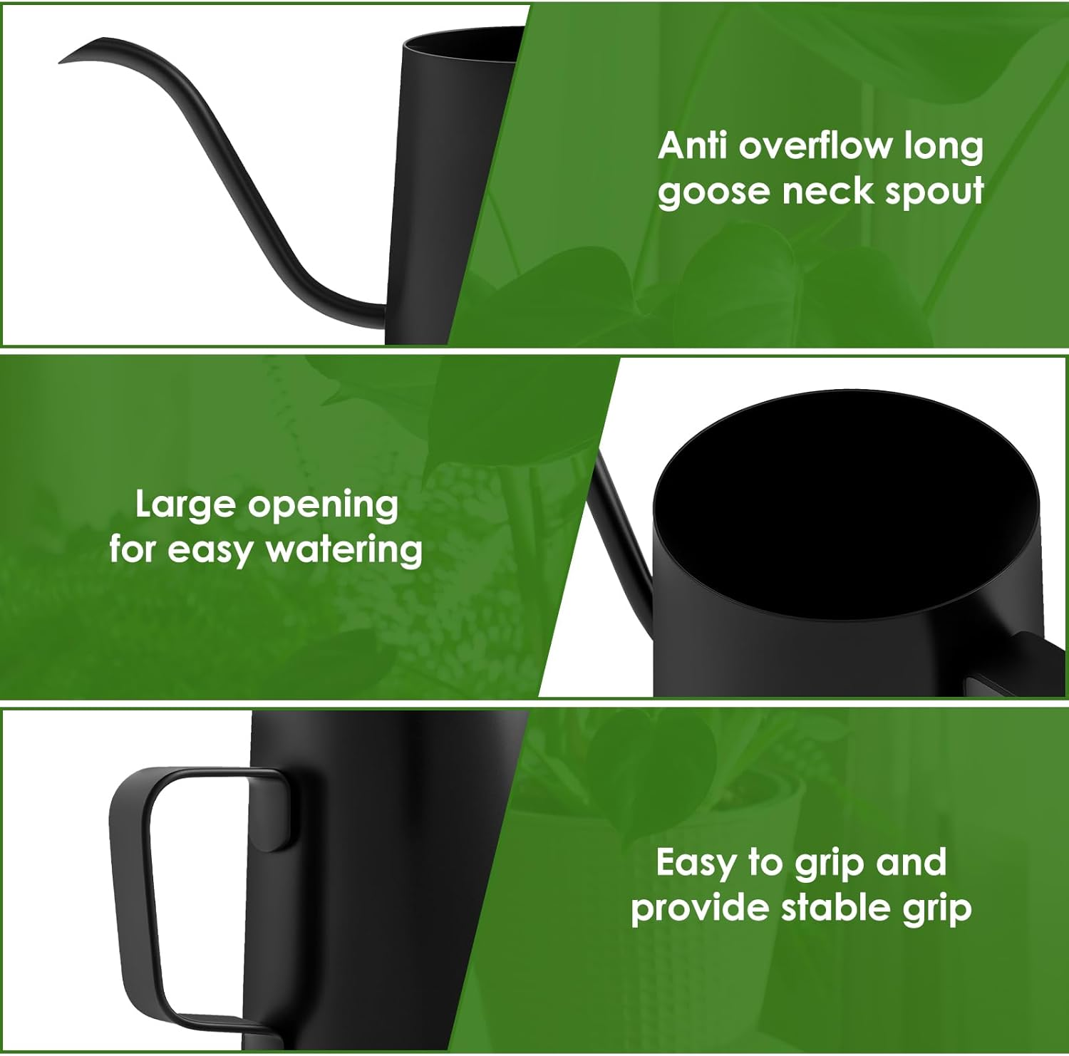 Fwqofvk 12Oz/350Ml Small Watering Can, 304 Stainless Steel Plant Watering Can with Ergonomic Handle, Rustproof Watering Pot for Indoor Plants (Black) - Silver image number 3