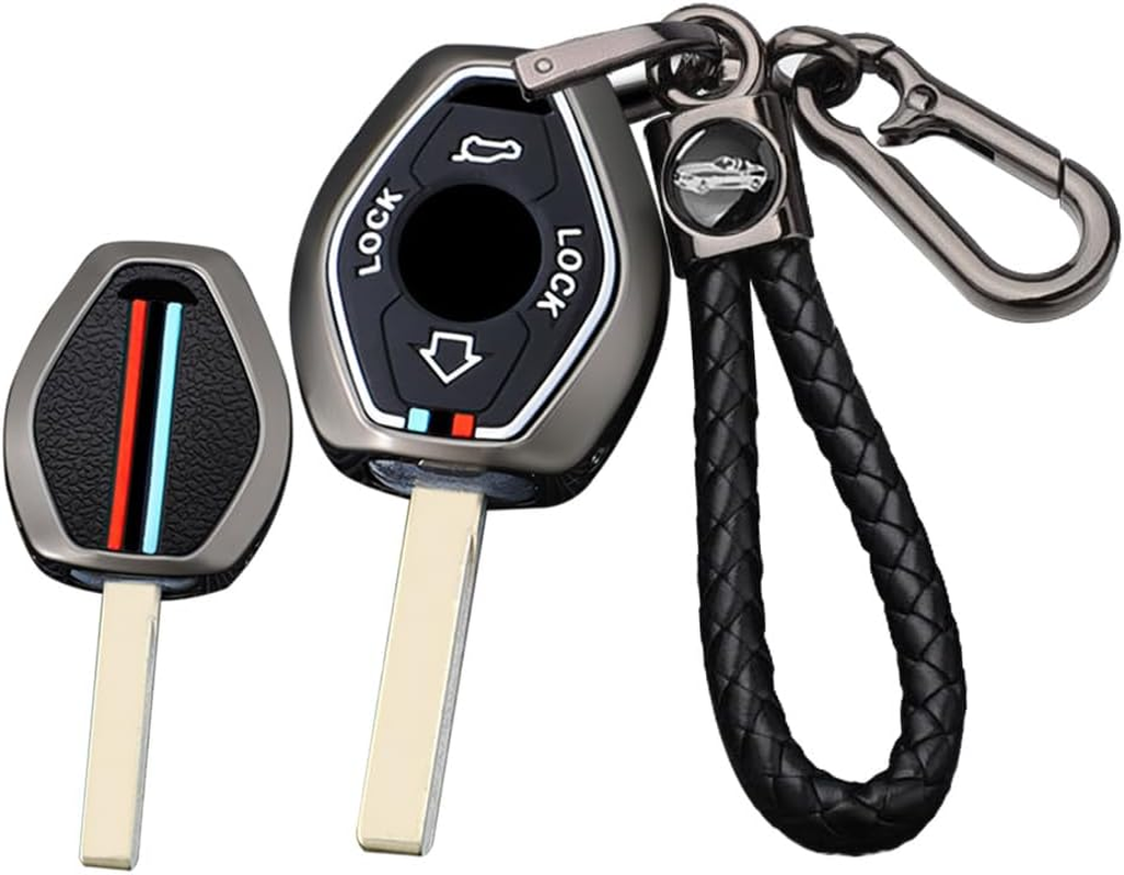 Ontto Alloy Car Key Fob Cover Fit for BMW X3 X5 Z3 Z4 3 5 7 Series E38 E39 E46 E83 1998-2005 Smart Key Case Keyring Silicone Key Shell Holder Bag Keychain Full Protection Accessories Black B