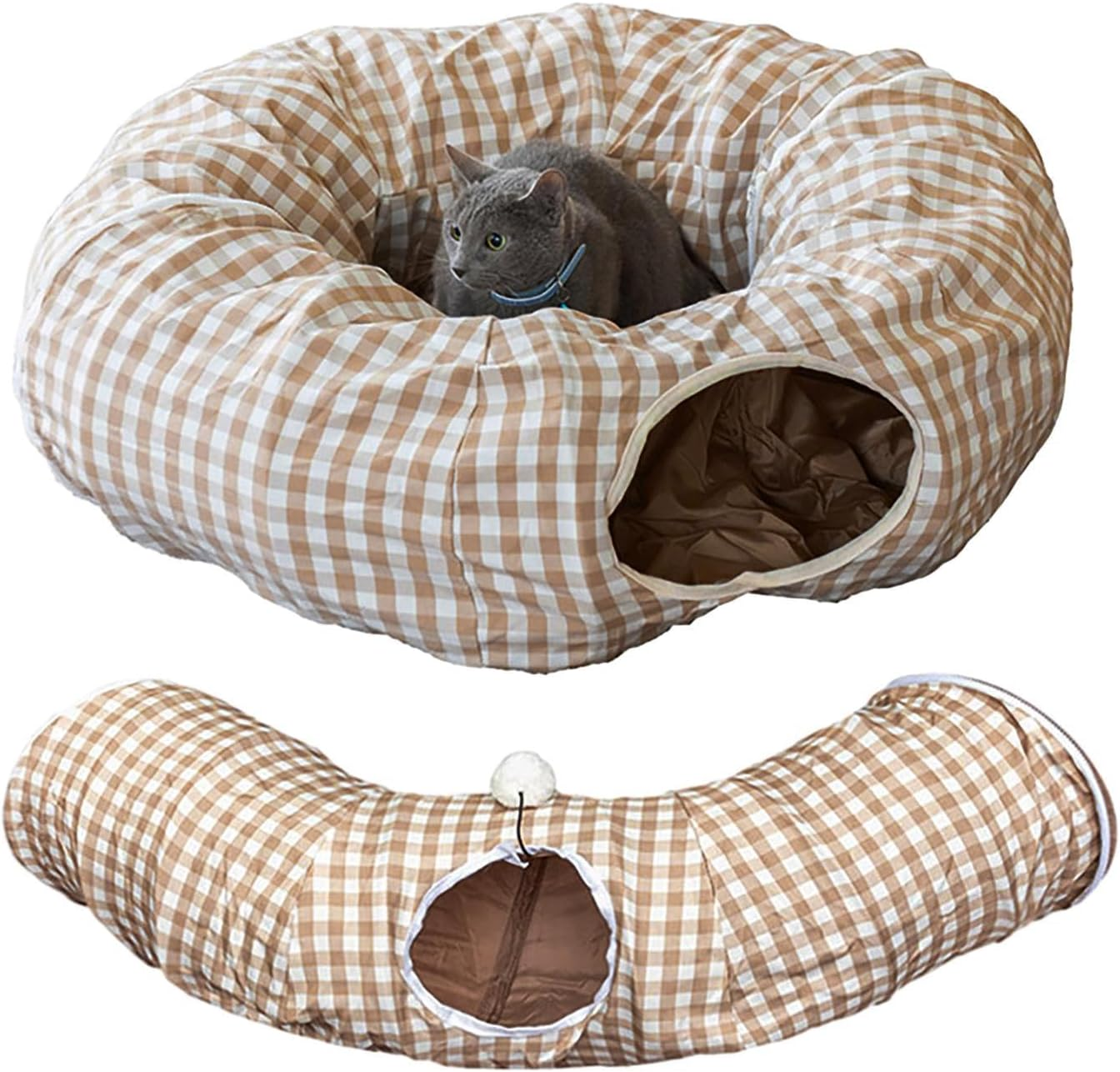 Cat Nest Tunnel | Foldable Cat Nest Toy Sleeping Cave with 2 Entrances | Washable Bed Donut Toy for Bedroom, Pet Store, Living Room, Garage image number 4