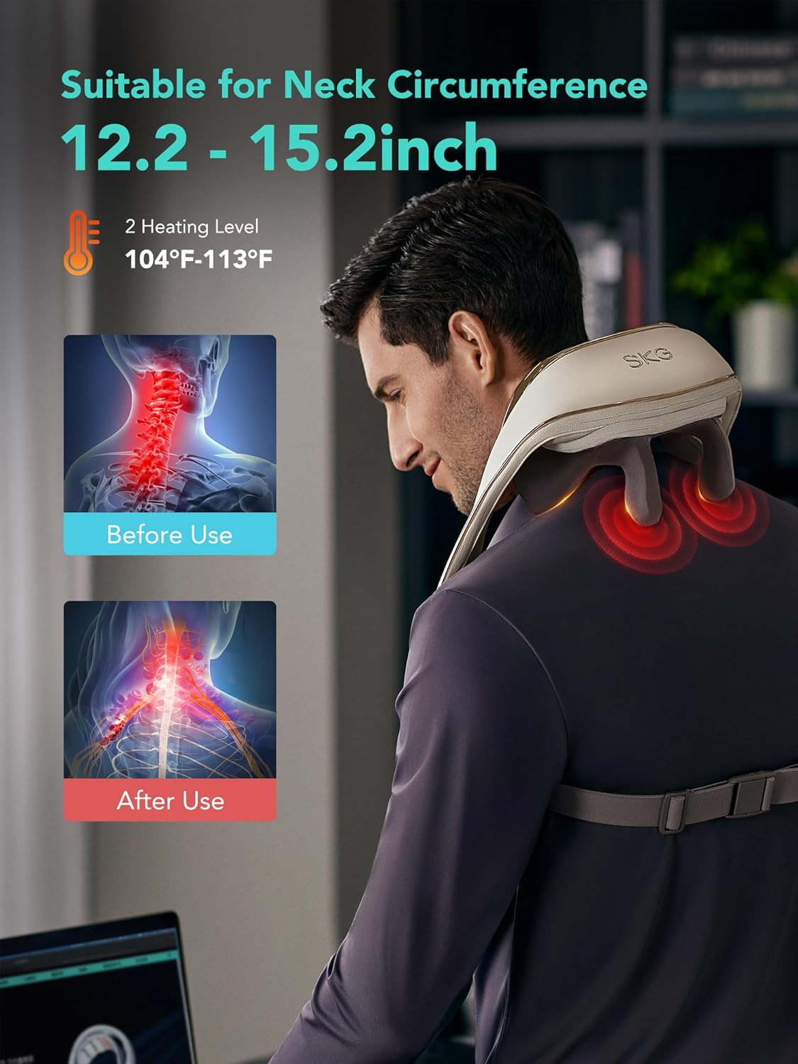 SKG Neck Massager for Pain Relief Deep Tissue, 6D Cordless Shiatsu Neck and Shoulder Massager with Heat for Neck, Back, Shoulder, Legs, Electric Kneading Massage Use at Home Office Car, H5 Mini image number 6