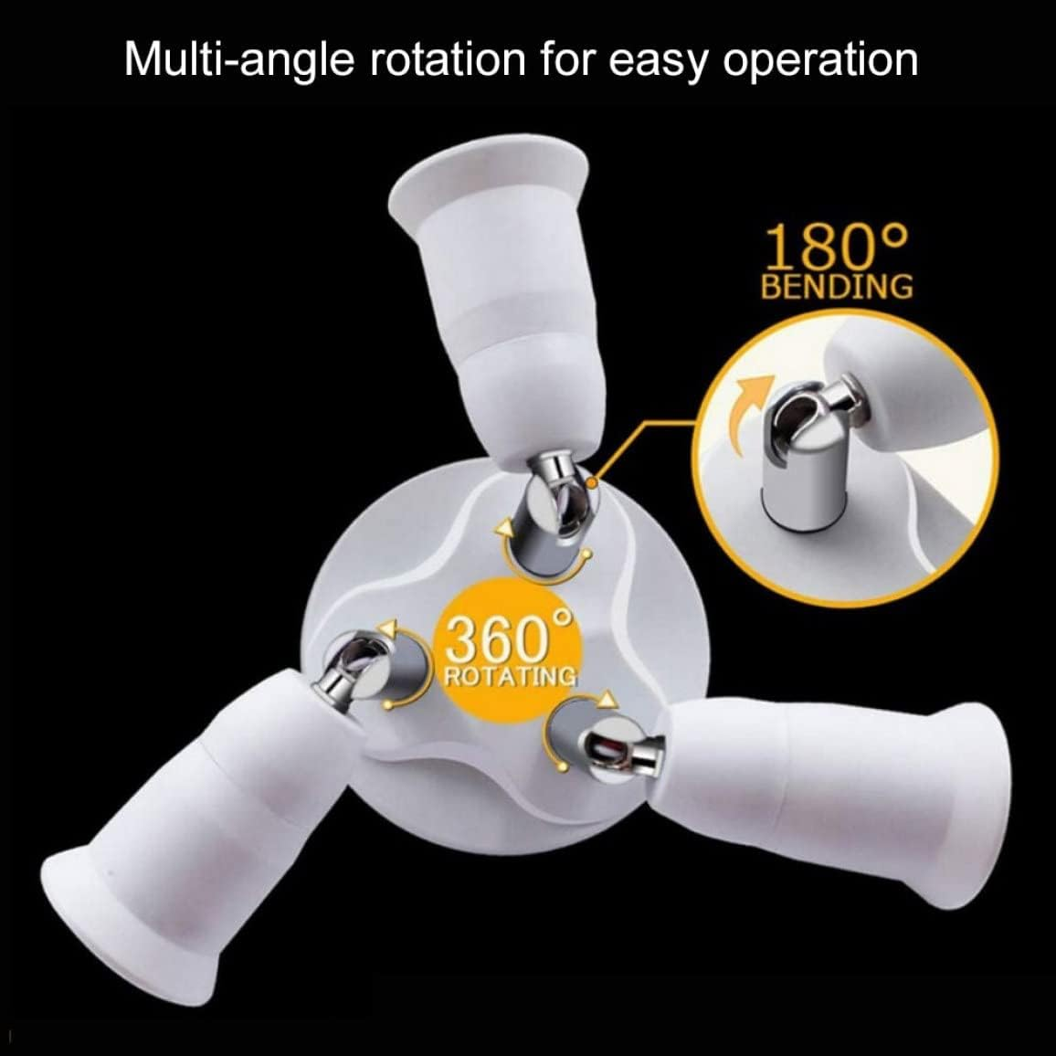 Light Socket, Splitter 3 in 1 360 Degree Adjustable 180 Degree Bendable B22 to E27 E26 Bulbs Socket Holder Lamp Bases