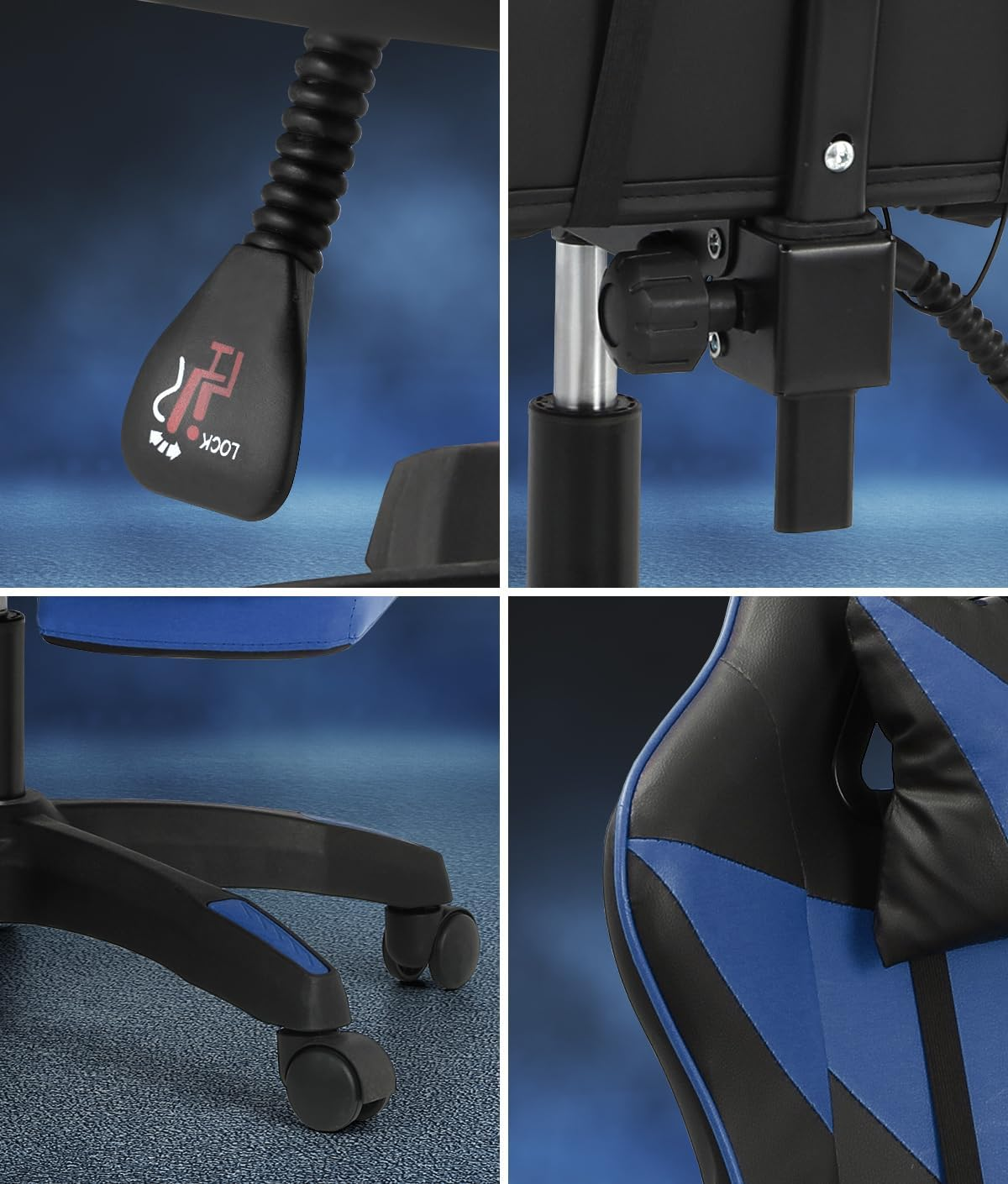 Oikiture Home Gaming Chair Executive Computer Desk Chair with Footrest and Lumbar Pillow Massage Office Chair Black and Blue