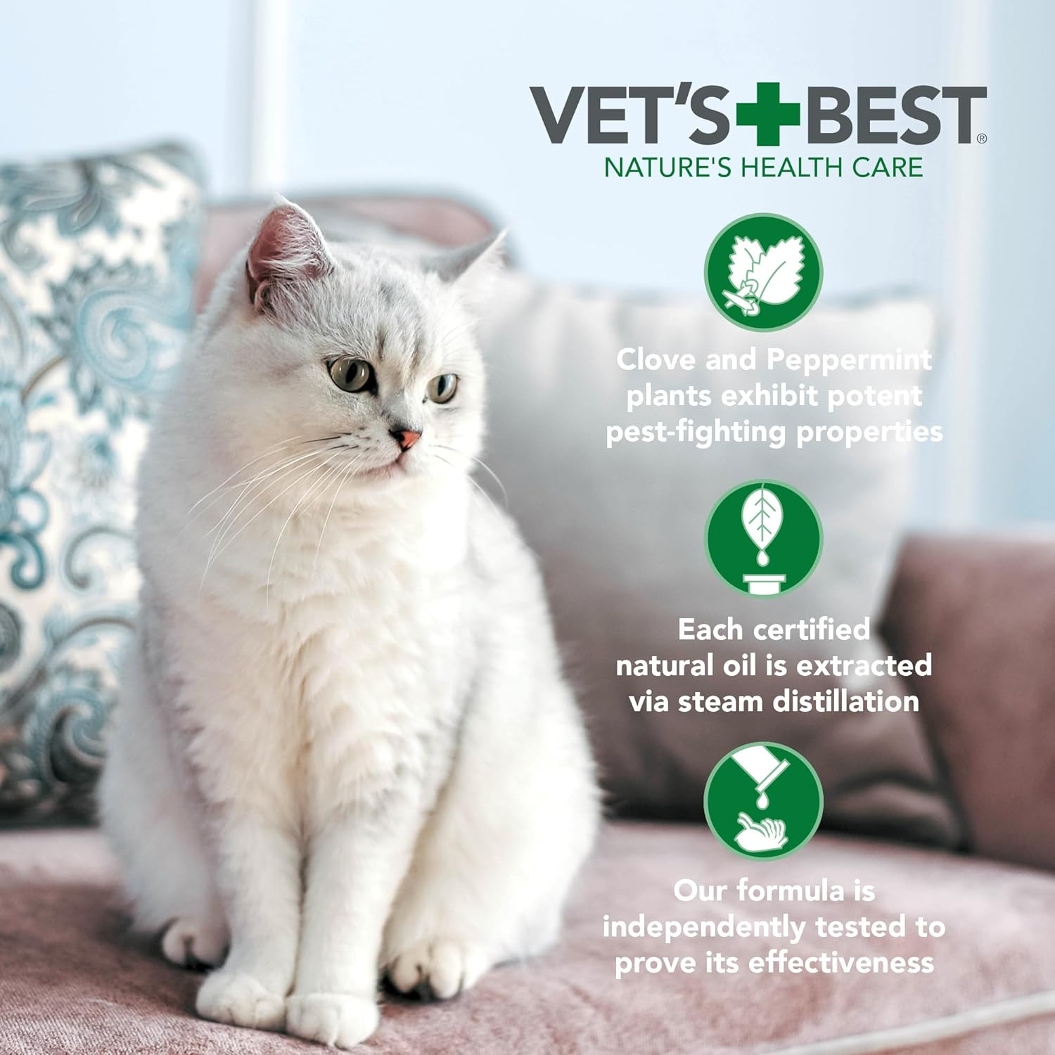 Vet'S Best Natural Flea and Tick Spray for Cats and Home &ndash; Plant-Based Pest Control with Certified Essential Oils &ndash; Safe Indoor Flea Treatment for Cat Households &ndash; 96 Oz Refill Bottle &ndash; Made in USA image number 3