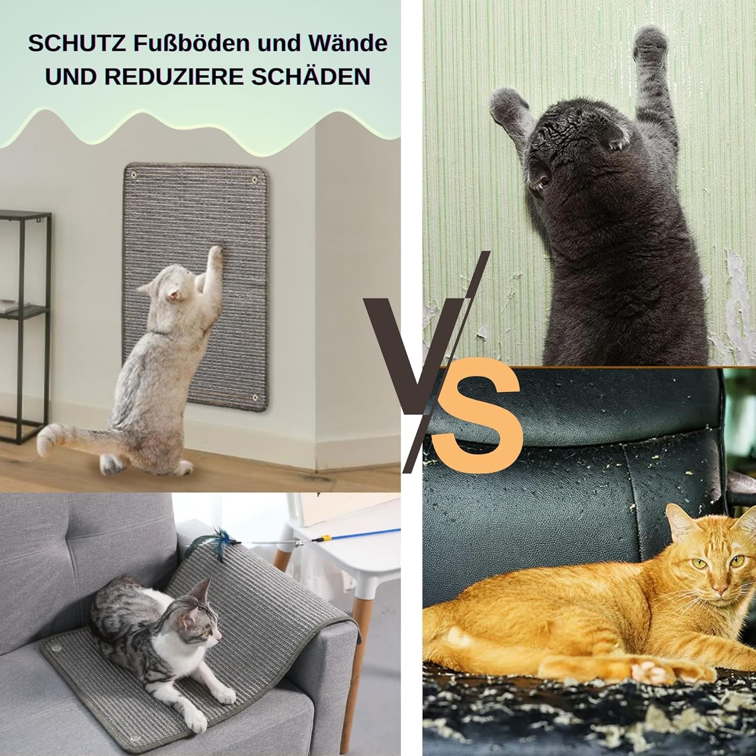 Janyoo 2-Piece Cat Scratch Protection Cat Scratching Mat Sisal Cat Scratching Mat for Cat Cat Scratching Mat for Sofa Furniture Door Scratch Protection 60 &times; 40 Cm (Grey) image number 1