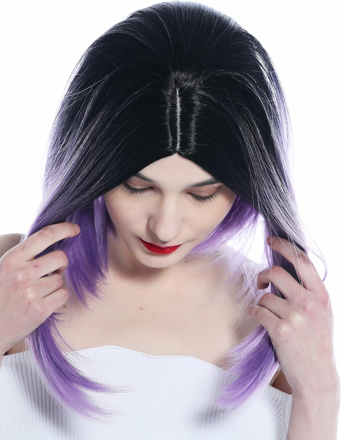WIG ME up - SZL0700-1B/3834 Women'S Wig Short Long Bob Clavi Cut Ombre Black Purple Middle Parting image number 2