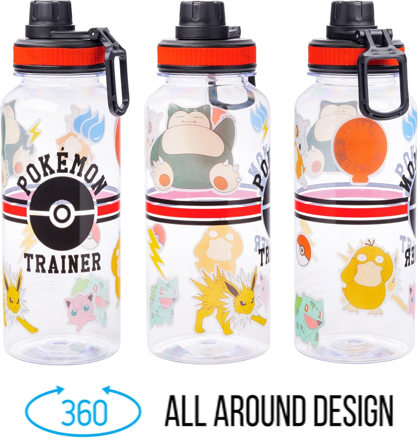 Silver Buffalo Pokemon Trainer Icons Twist Spout Plastic Water Bottle with Stickers You Stick Yourself, 32 Ounces