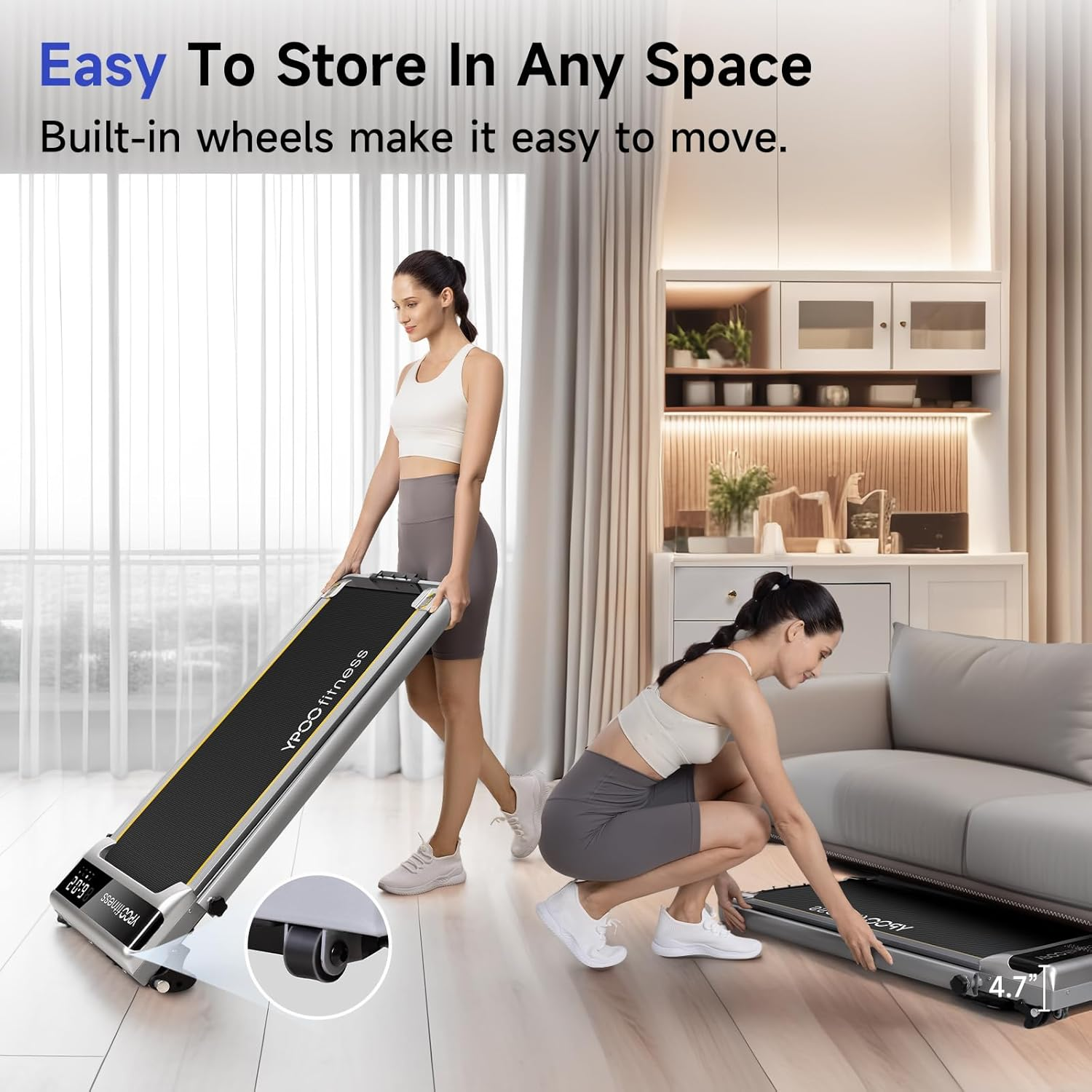 YPOO Walking Pad Treadmill, Walking Pad with Incline, Foldable Treadmills for Home Office Gym Exercise, Portable Desk Treadmill for Jogging&Running, Running Machine for Workout Exercise image number 6