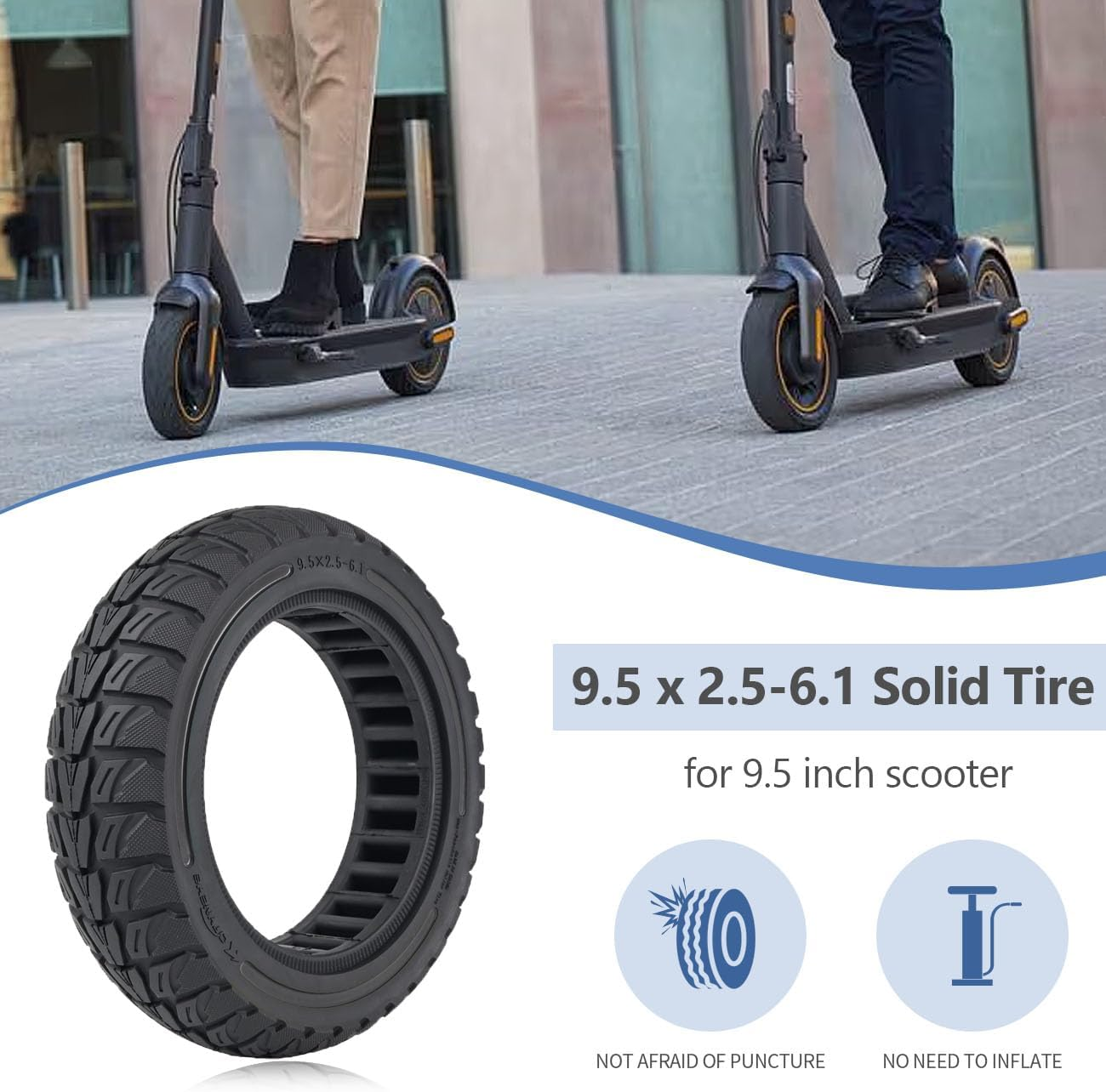 Prodrocam 9.5 Inch Solid Tyres for NIU Kqi3 Electric Scooter, 9.5 X 2.5-6.1, Solid Rubber, Honeycomb, Black (Pack of 2) image number 3