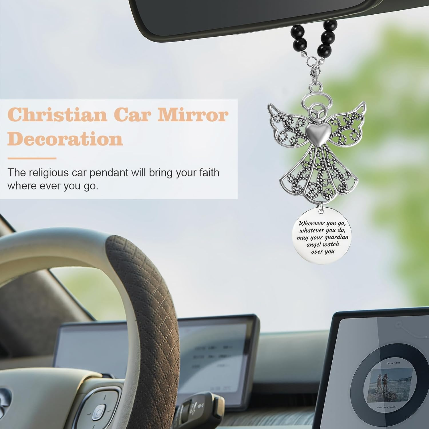 2 Pack Guardian Angel Car Charm&Cross Car Charm Rear View Mirror Accessories Set,Cross for Car Rear View Mirror Car Charm,Guardian Angel for Car,New Driver Gifts