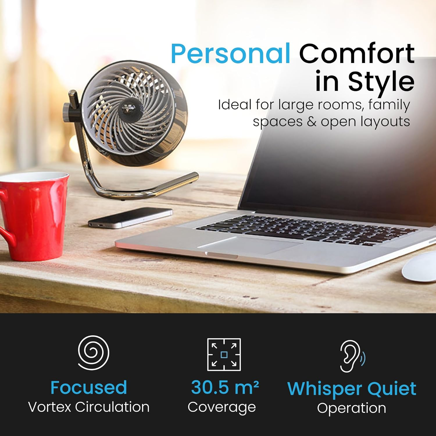 Vornado Pivot Personal Air Circulator &ndash; Black &ndash; Compact Desk & Nightstand Fan with 3 Speeds, 180&deg; Pivoting Head, Quiet Operation & Multi-Directional Airflow for Personal Spaces image number 3