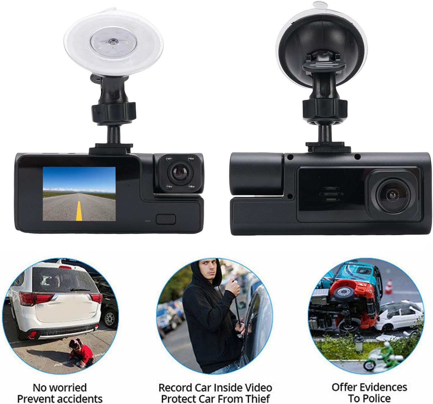 Dpofirs Dual Lens Dash Cam for Cars, 1080P Front, 720P inside Cabin Surveillance with Wifi App Control, Parking Monitor, Driving Car Recorder Wifi Phone Interconnection image number 4