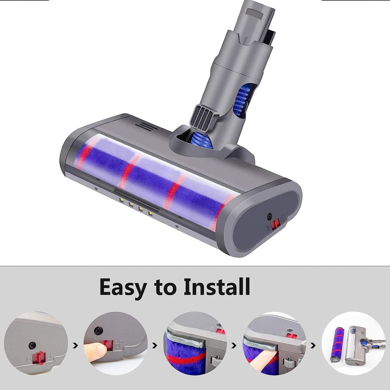 Hygieia Motorized Soft Floor Brush - Soft Roller Head for Dyson V6 DC59 DC45 and DC44 Vacuum Cleaners, Velvety Drum Head Attachment with Powerful Suction, Multi-Angle Rotation image number 1